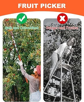 Buyplus 26ft High Reach Fruit Picker with Basket Telescoping, 5-20 Foot Heavy Duty Sturdy Aluminium Telescoping Extension Pole, Easy to Attach Twist-On Metal Basket for Picking Mango Avocado Lemon