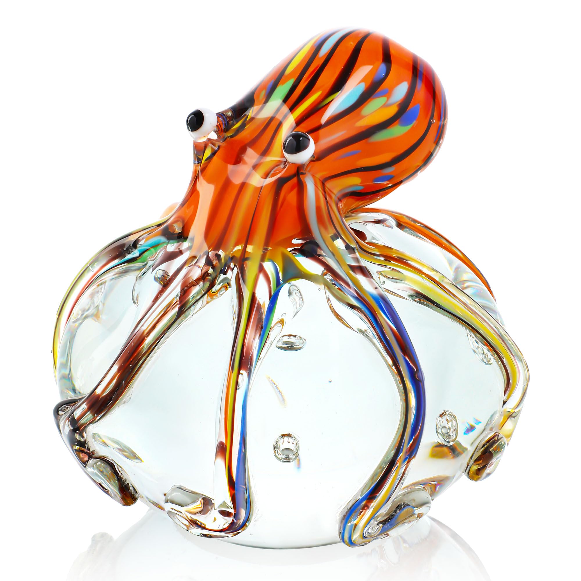 QFkris Blown Glass Octopus Decor, Octopus Figurines Sea Animal Glass Paperweight for Home Table Desk