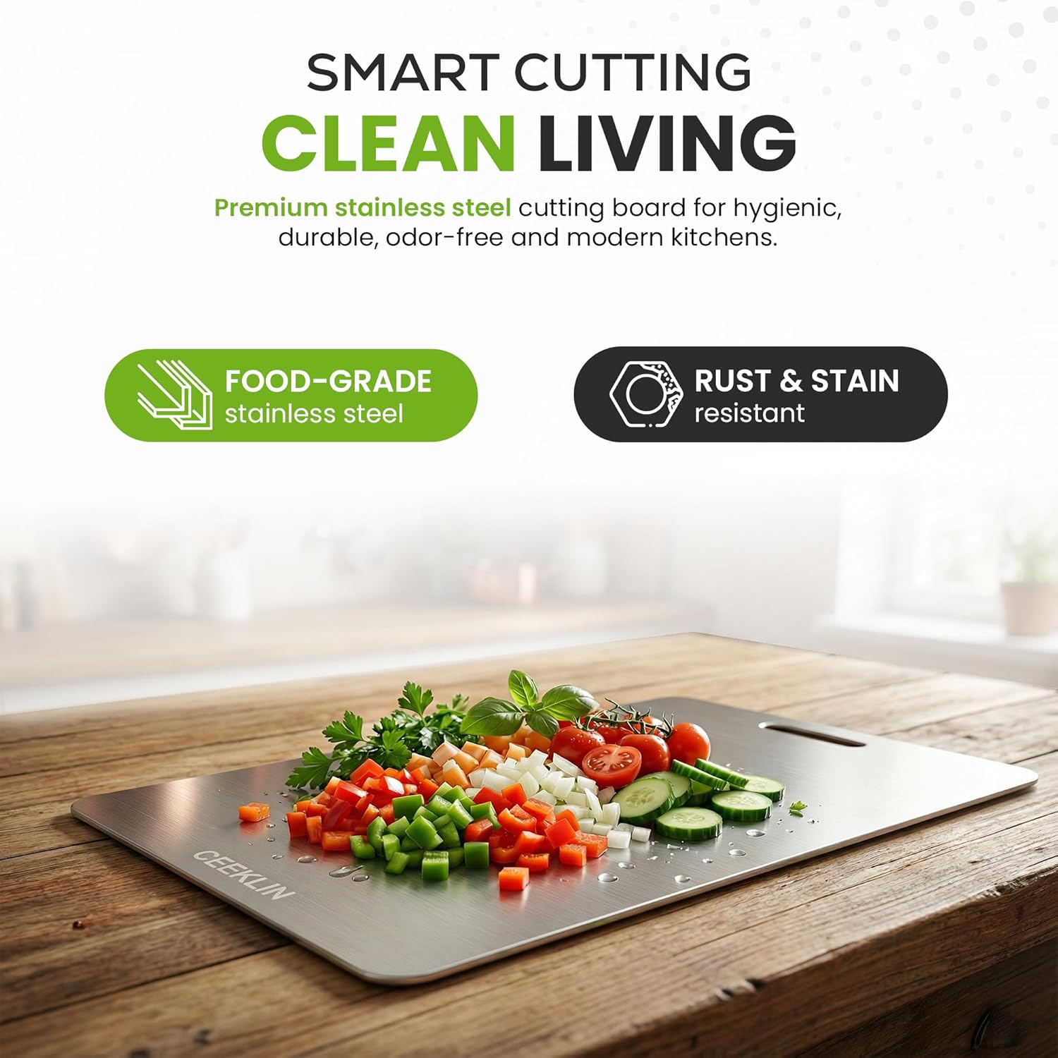 Stainless Steel Cutting Board Set of 2 – Double-Sided Metal Chopping Boards for Kitchen, Meat, Vegetables & Fruits – Durable, Easy to Clean, Non-Porous Food Prep Boards