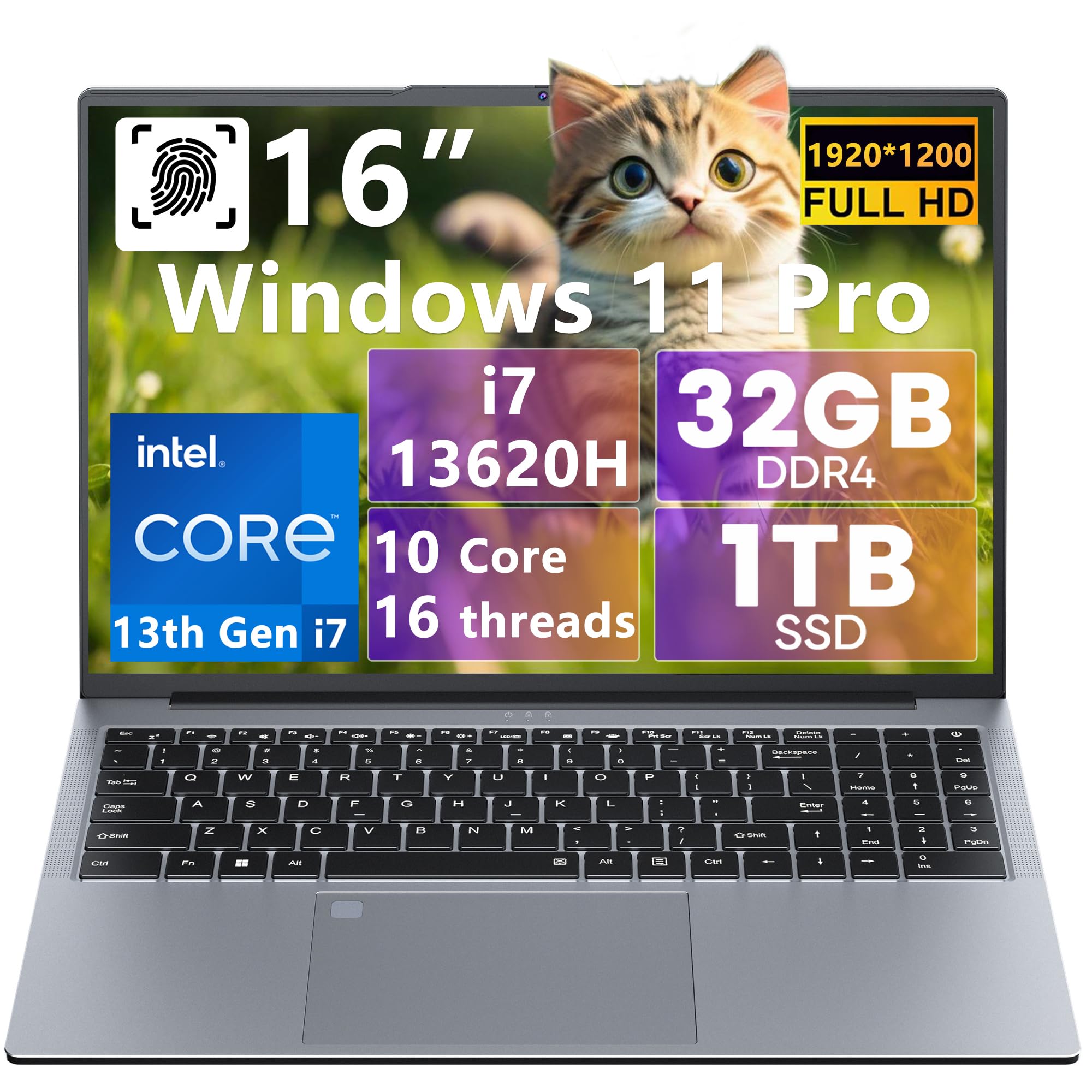 N-one Gaming Laptop, 16" Intel Core i7-13620H 13th Processor 4.9GHz 32GB DDR4 RAM 1TB SSD FHD Display, Windows 11 Numeric Keypad Backlit KB Type-C for