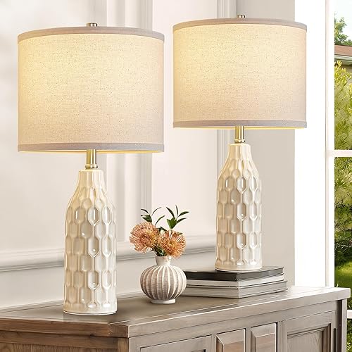 Luvkczc Juego de 2 lámparas de mesa de cerámica de 24.8 pulgadas con temperatura de color y bombillas incluidas, lámparas de noche para mesita de