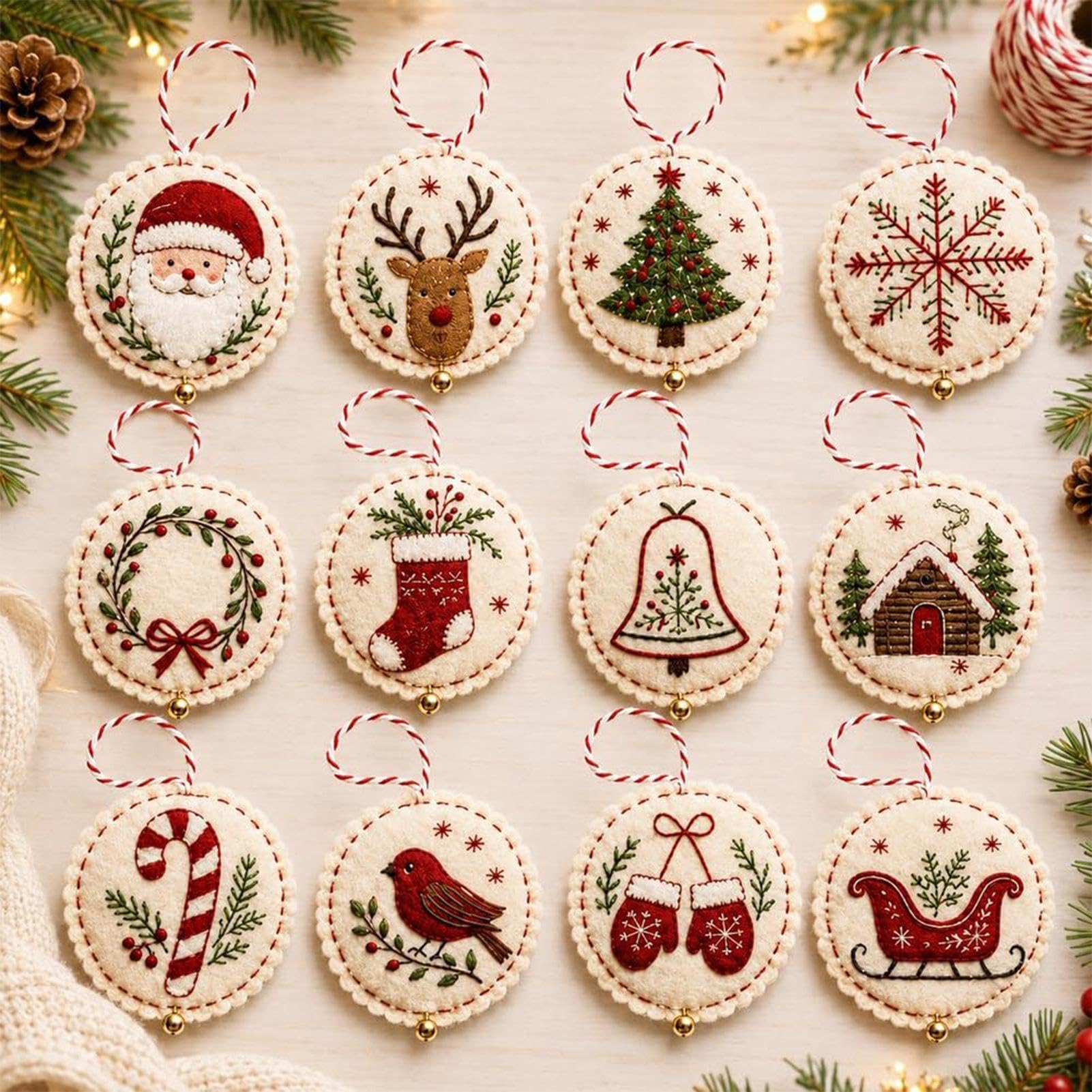 DIY Felt Christmas Ornament Kit, Cute Portable Hand Embroidery Craft Set