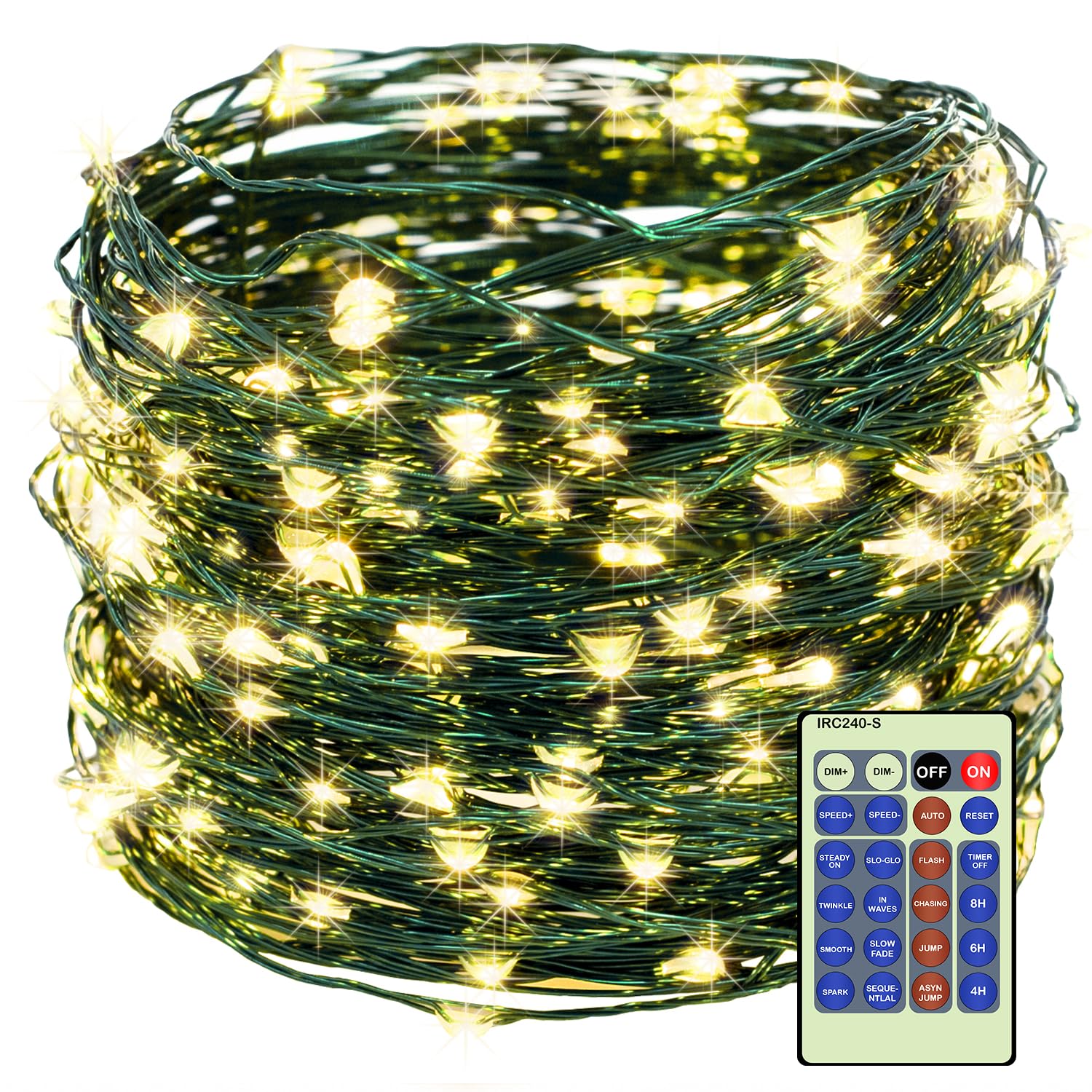 Decute 300LED 99FT Christmas Tree String Lights Green Wire Dimmable with Remote Control, UL Listed Plug in Fairy Starry Lights Decorative for Christmas Tree Party Wedding Indoor Outdoor Warm White