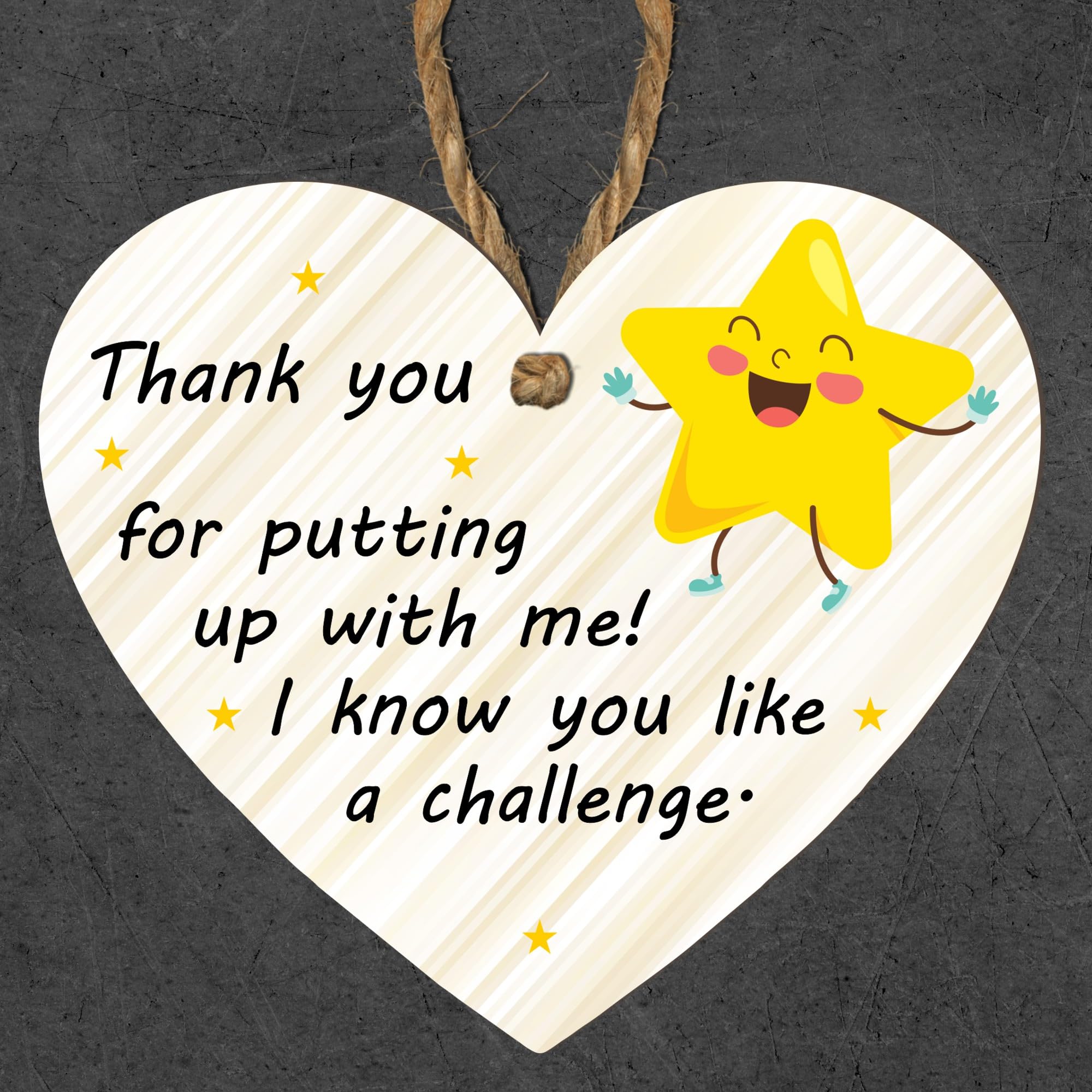 Handmade Wooden Heart Plaque - "Thank You for Putting Up with Me!" - Hanging Decoration with Twine String - Perfect Funny Gift for Friends, Teachers, Loved Ones (Large: 23 cm (H) × 20 cm (W))