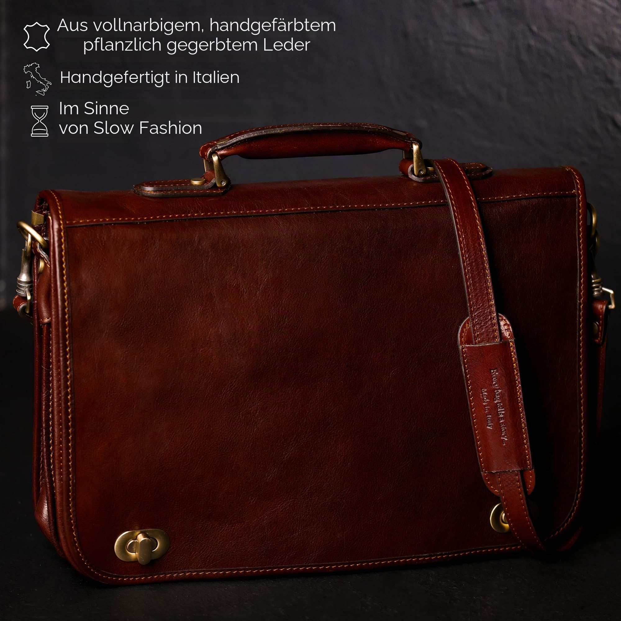 Herren Ledertasche Umhängetasche Leder Aktentasche15 Zoll Laptoptasche Arbeitstasche Bürotasche Lehrertasche Notebooktasche Businesstasche - Time Resistance