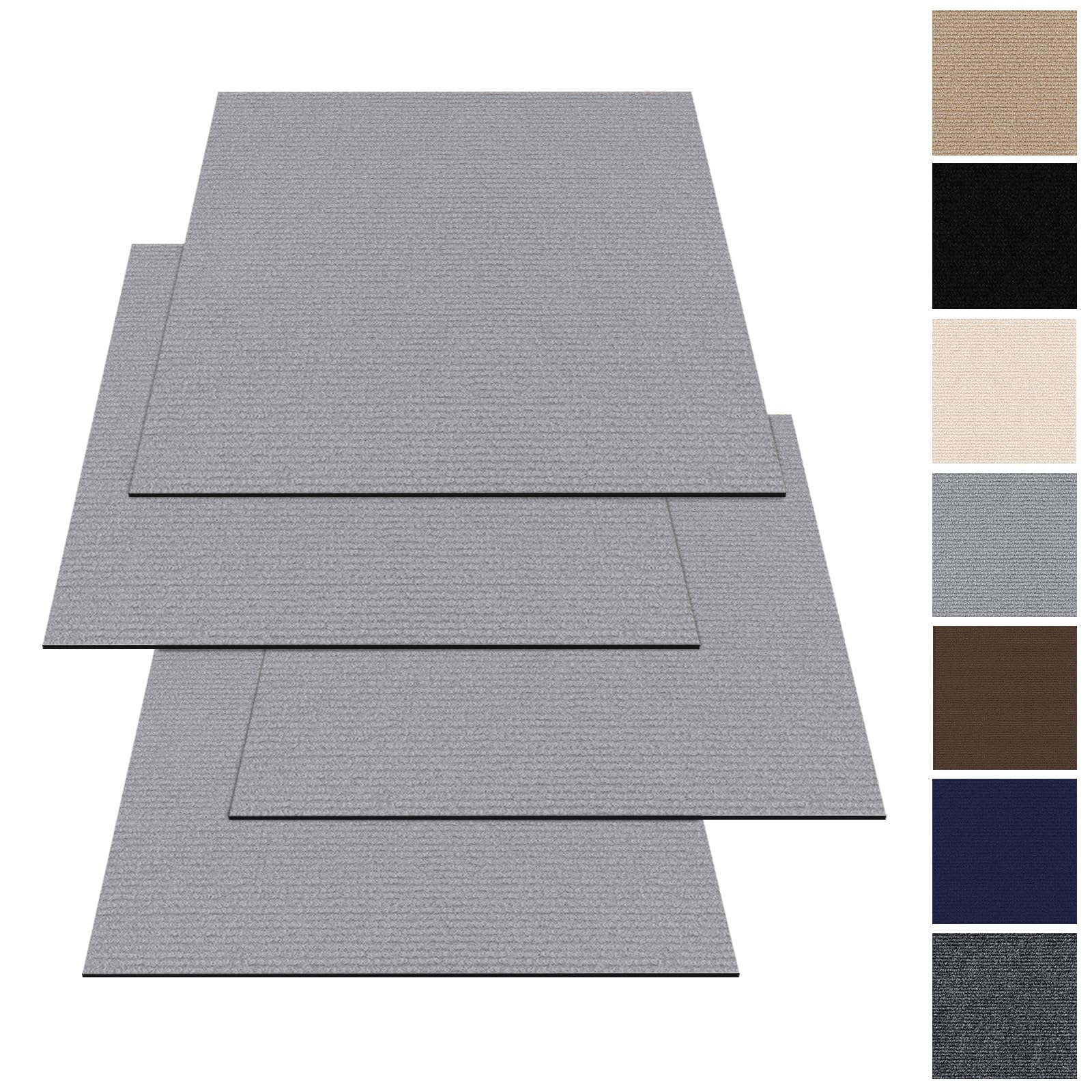 Teppichfliesen 50x50cm Teppichfliesen Selbstklebend - 10 Stück Set - 2.5m² - Teppichboden, Teppich Fliesen mit Rückendeckung, Strapazierfähiger Teppich Bodenbelag für Wohnung,Büro,Gewerbe, Hellgrau