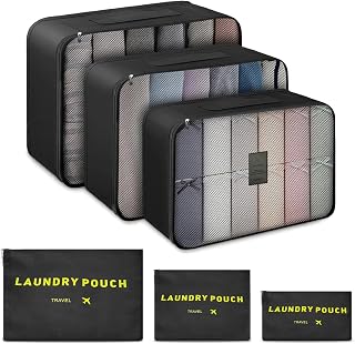 Packing Cubes, 6PCS Various Sizes Lightweight Travel Luggage Organizers, Large Medium Small Slim Packing Cube, Mesh Luggag...