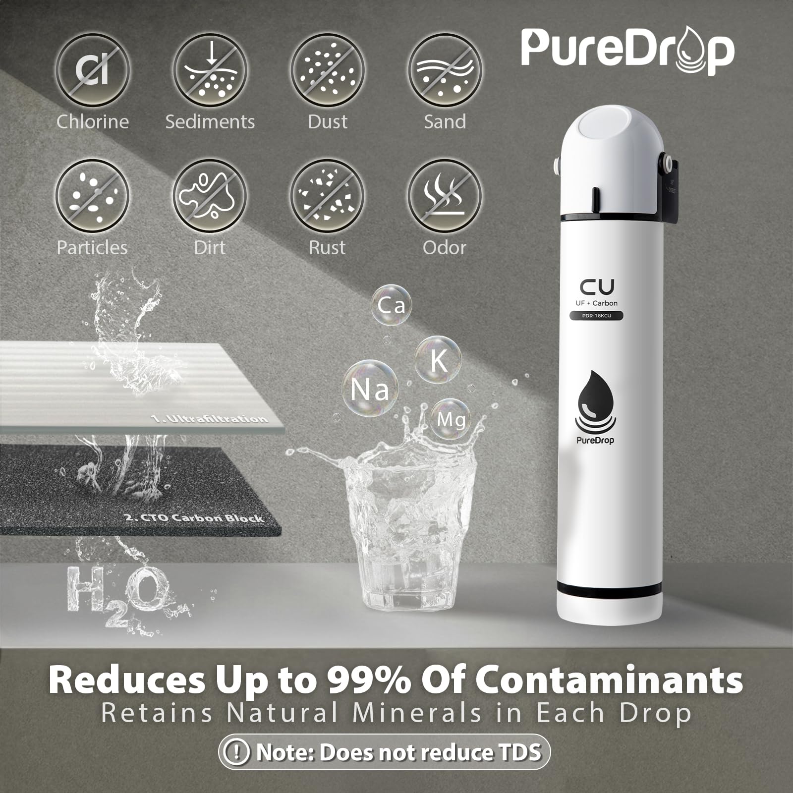 PureDrop PDR-16KCU 0.01 ?m Ultra Filtration Under Sink Water Filter, High Capacity Under Sink Composite Filtration System, Reduces Lead Chlorine, Bad Taste & Odor, 16K Gallons
