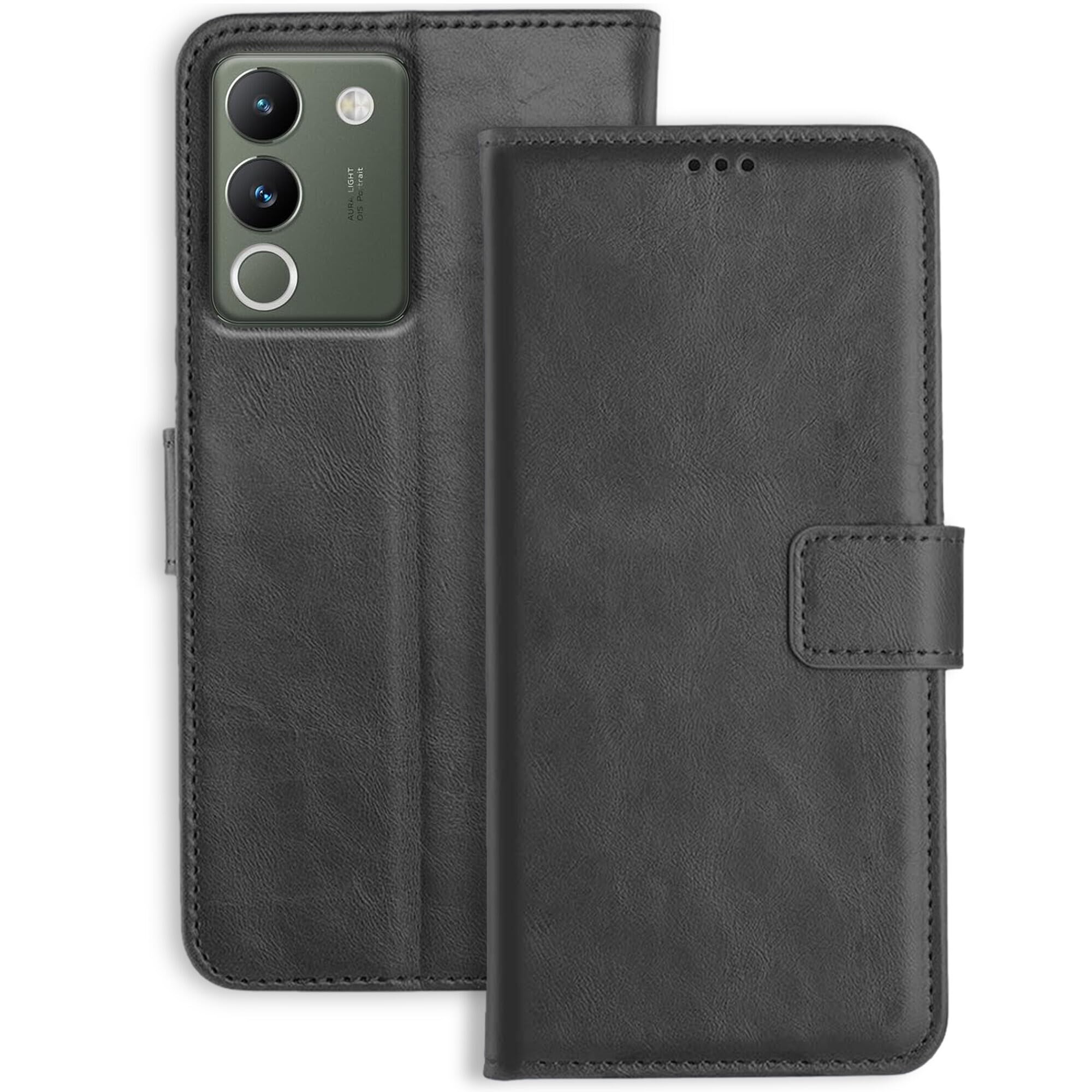 Accesorios Vivo Y200 5G Flip Cover | Leather Finish | Inside Pockets & Stand | Shockproof Wallet Style Magnetic Closure Back Cover Case for Vivo Y200 5G (Black) (B0CYQBPNV5) Amazon Price History, Amazon Price Tracker