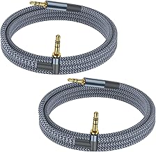 Herfair Aux Cable 3.5mm Audio Jack Adapter 1.2M 2 Pack 90 Degree Nylon Braided Male to Male Auxiliary Cord Hi-Fi Lead Stereo Headphone Mini TRS Compatible with Car,Speaker,iPod iPad,Echo Dot,Beats