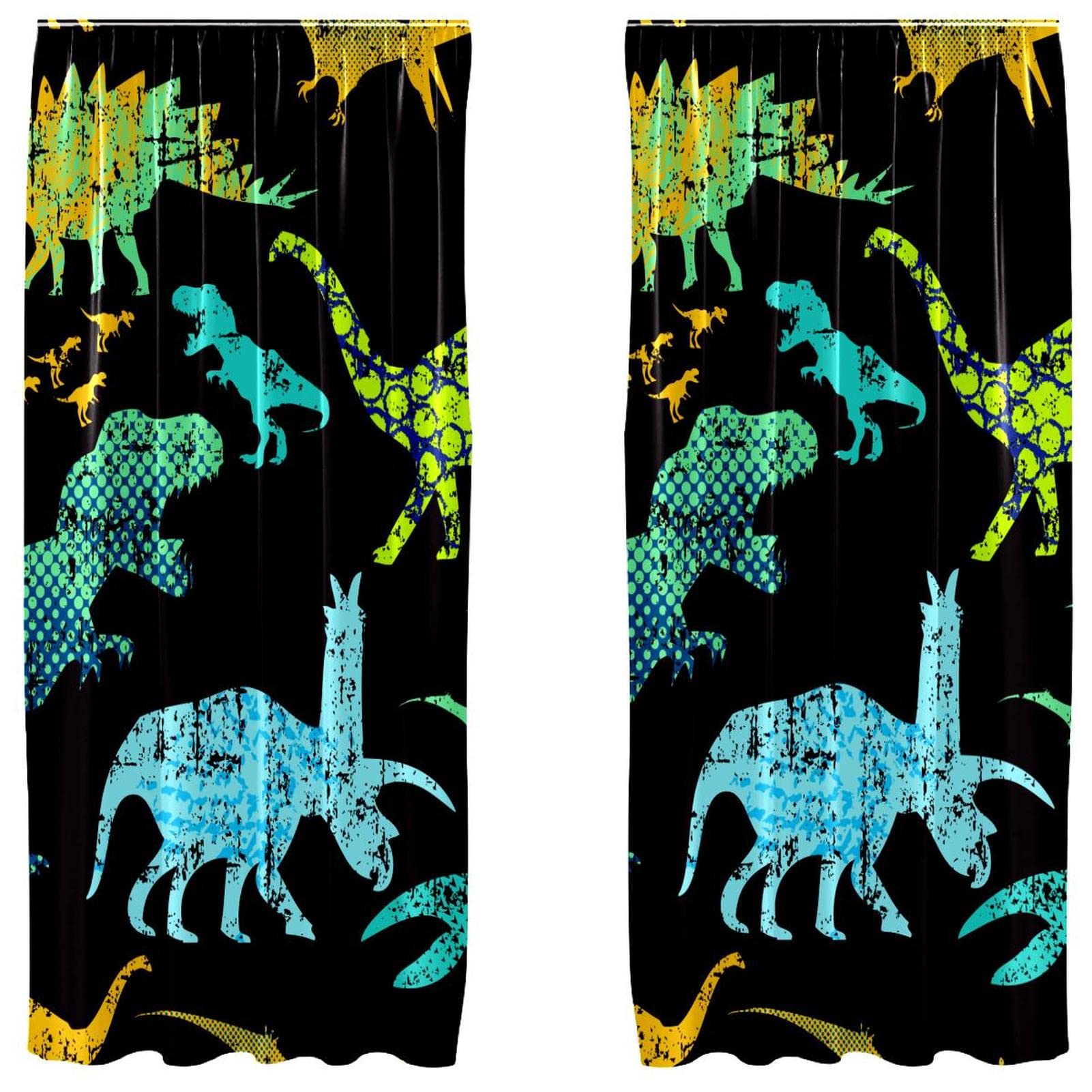 Rideaux dinosaure noir pour habiller une fenêtre terne lot 2 panneaux fins passe-tringle