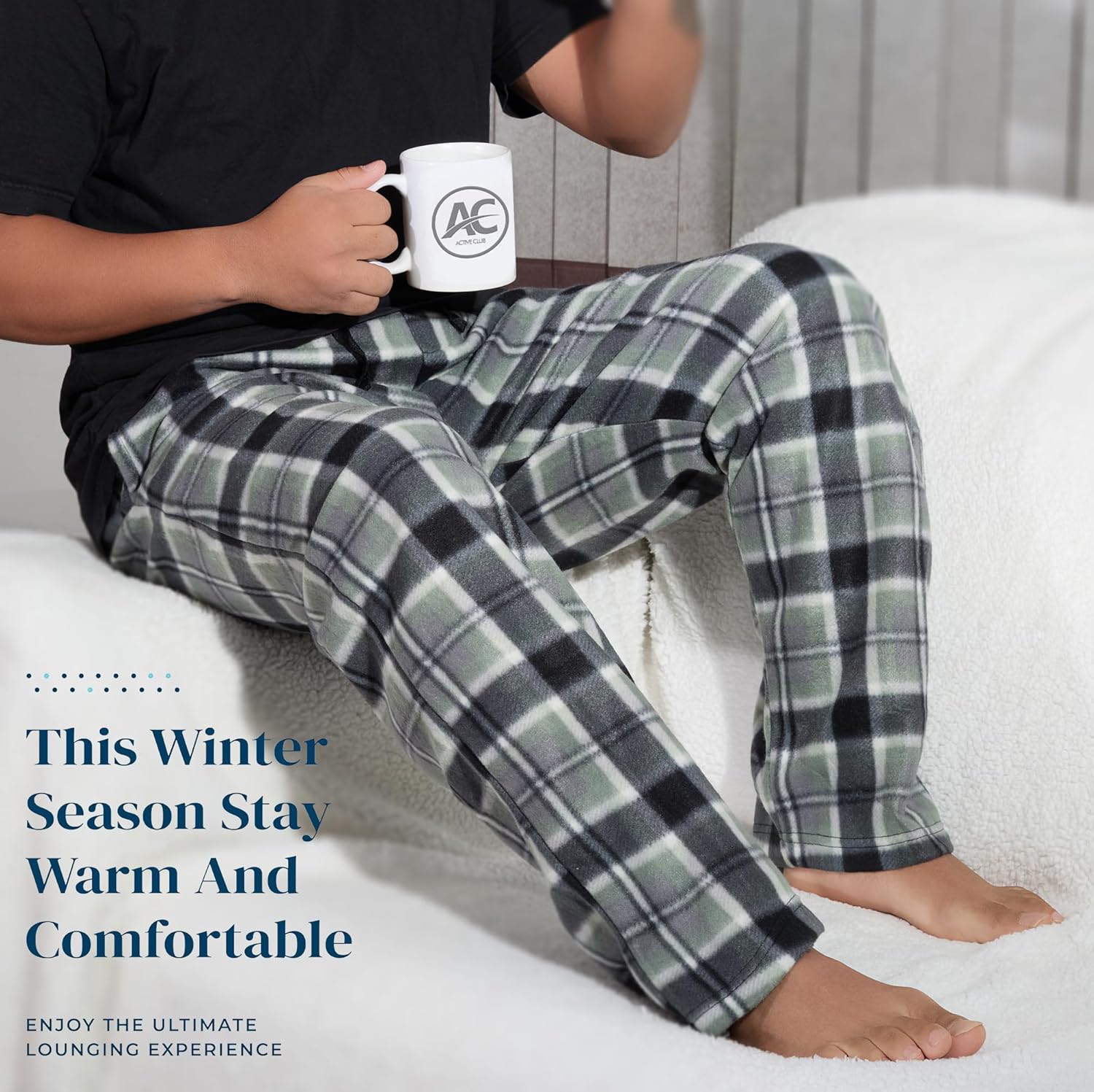 Active Club Mens Fleece Pajama Pants - Plaid Mens Pajama Bottoms - Mens Lounge Pants with Pockets (S - 3X) - Image 2