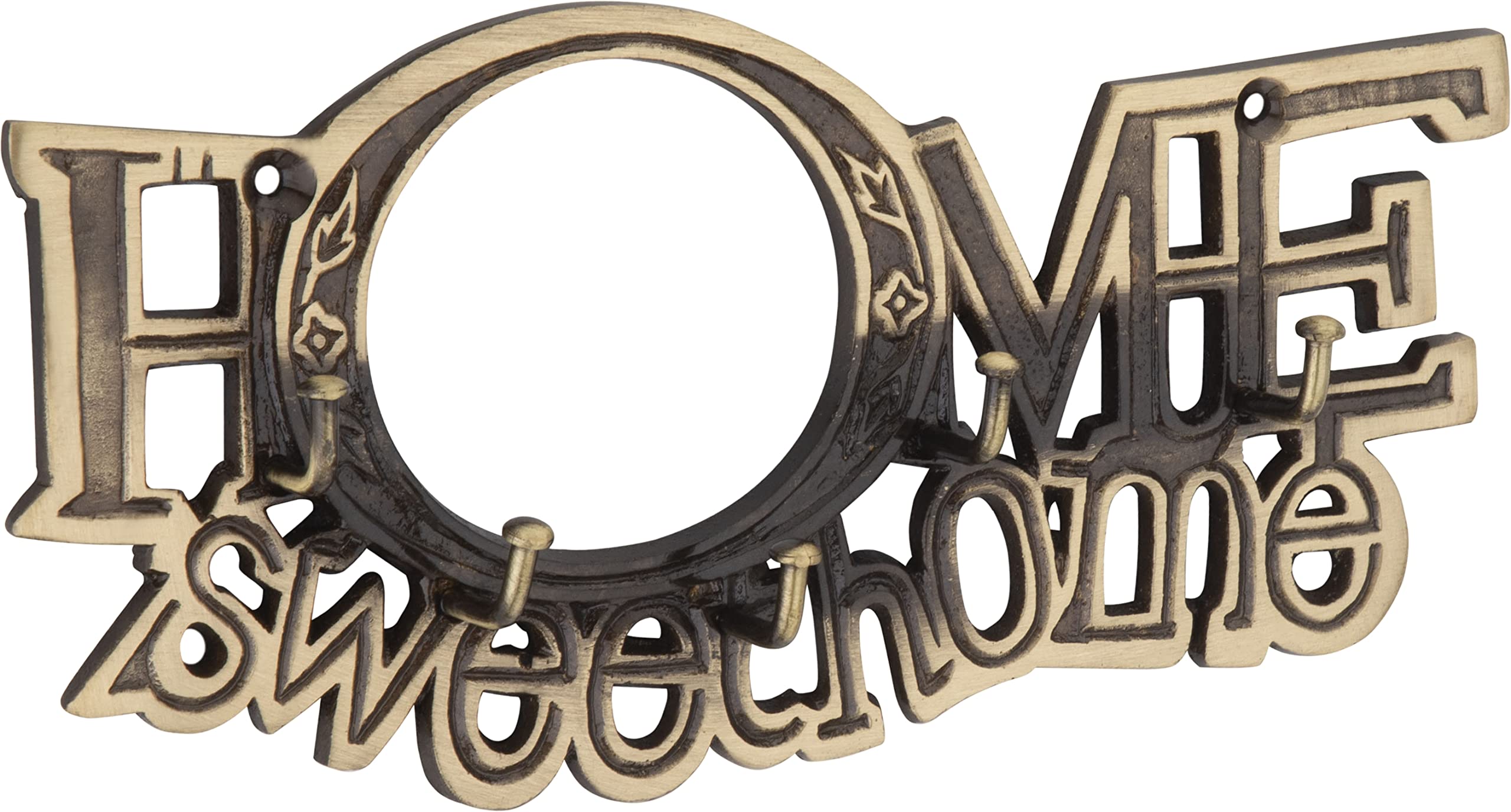 FITHOMEFITHOME Brass Metal 5 Key Hooks for Wall Wood, Keychain Hat Umbrella Bag Wall Mount Hanging Hanger Hook, Antique Gold Finish Stylish Home Decor (Pack of 1)