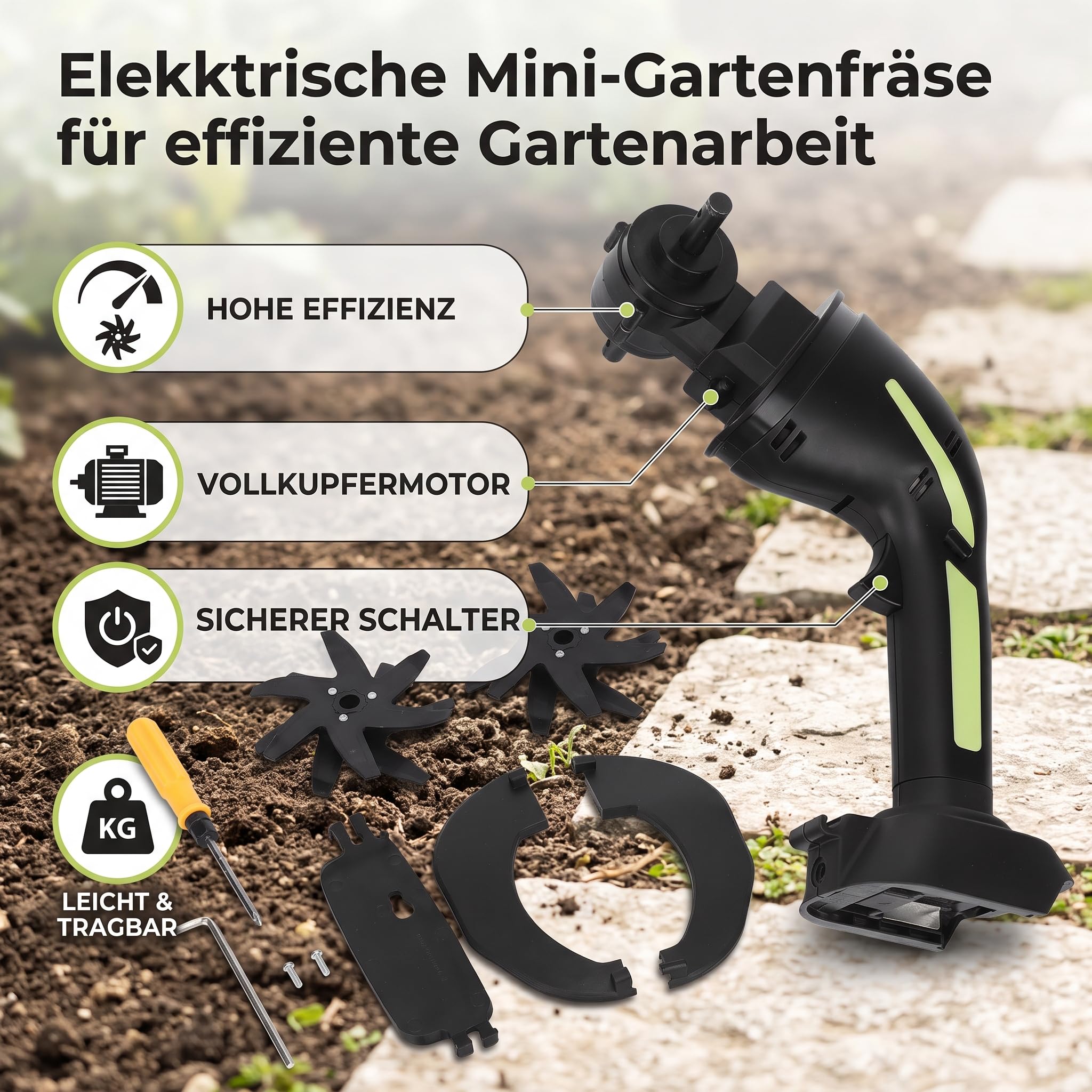 Yosoo Health Gear Motobineuse électrique, Motobineuse sans Fil avec Moteur à Noyau en Cuivre, Largeur et Profondeur de 4 Pouces, Lames en Acier au Manganèse 235 TR/Min, pour Ameublir Le Sol,