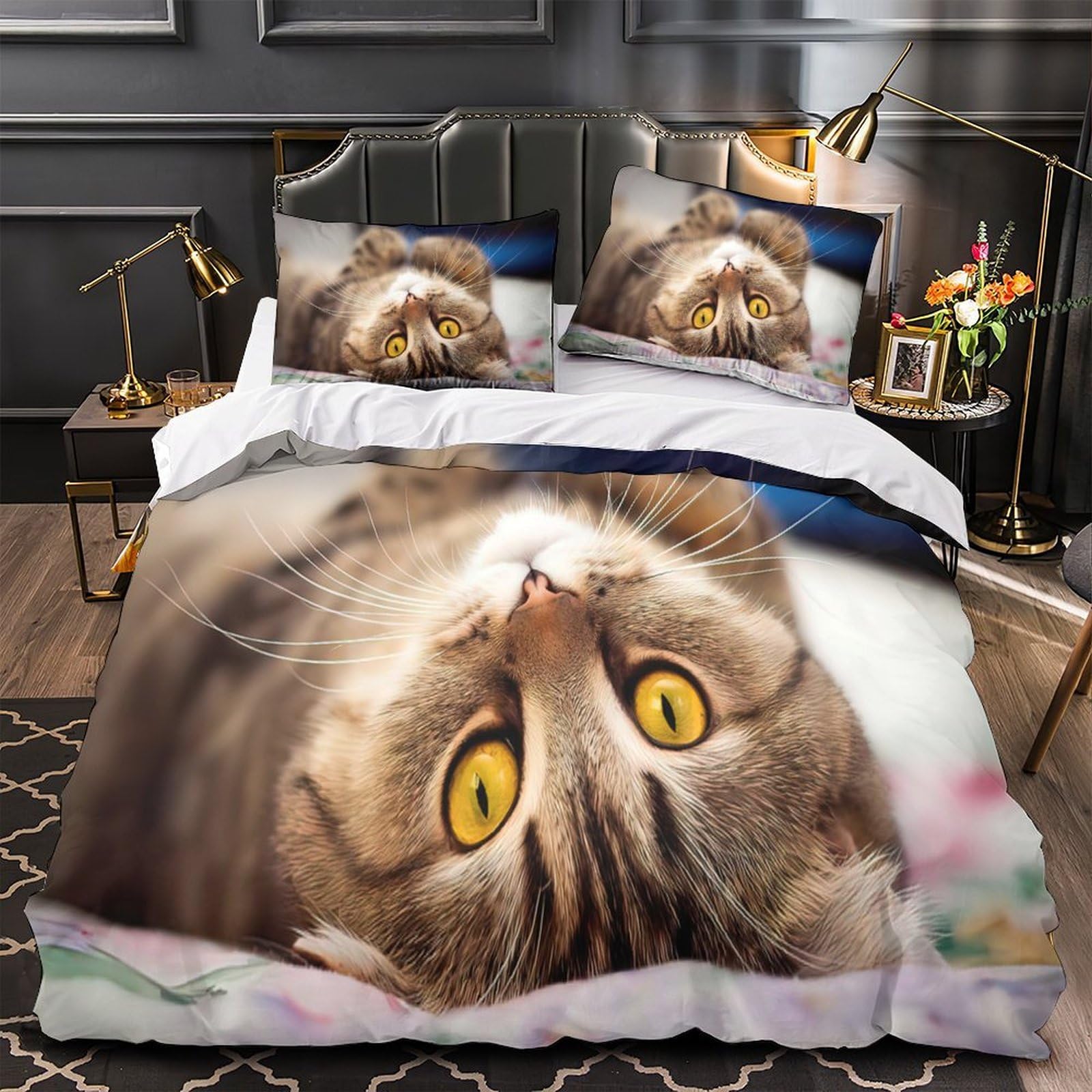 Housse de couette chat 3d lit simple parure de lit adulte confort hypoallergénique