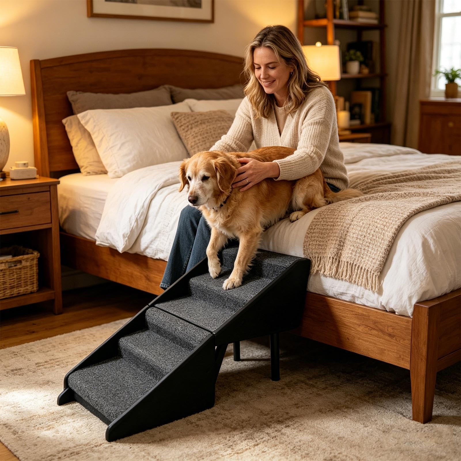 Scalini stabili per animali domestici, comodino pieghevole portatile, 62 x 37 x 32 cm, dispositivo con presa sicura, accessorio per la casa per famiglie appassionati di vita routine quotidiana interni