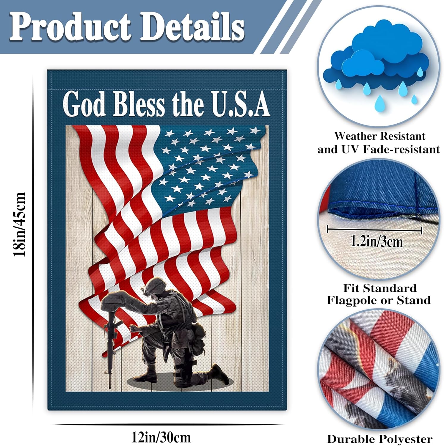 Memorial Day Garden Flag 12x18 Inch Double Sided God Bless America 4th of July Independence Day Patriotic Garden Flags for Outside Yard Sign Outdoor Garden Holiday Decoration - Image 4