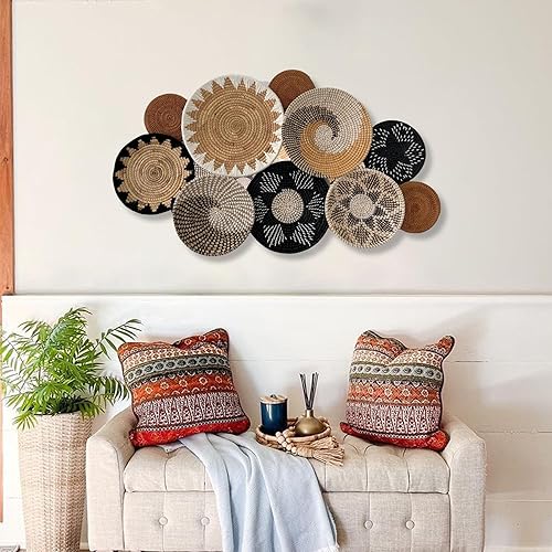 Miniatura 5 de Set of 10 Handcrafted Boho Wall Basket Decor, Wall Hanging Baskets, Decorative Plates for Wall, Handmade from Vietnam Unique Wicker Wall Art Decor