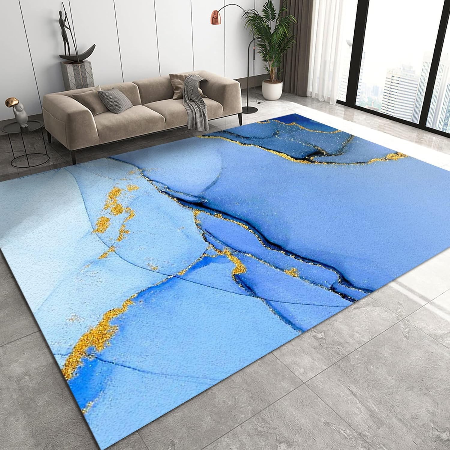 Tapis salon grande taille poils courts marbre moderne 80x120 pour décoration couloir chambre