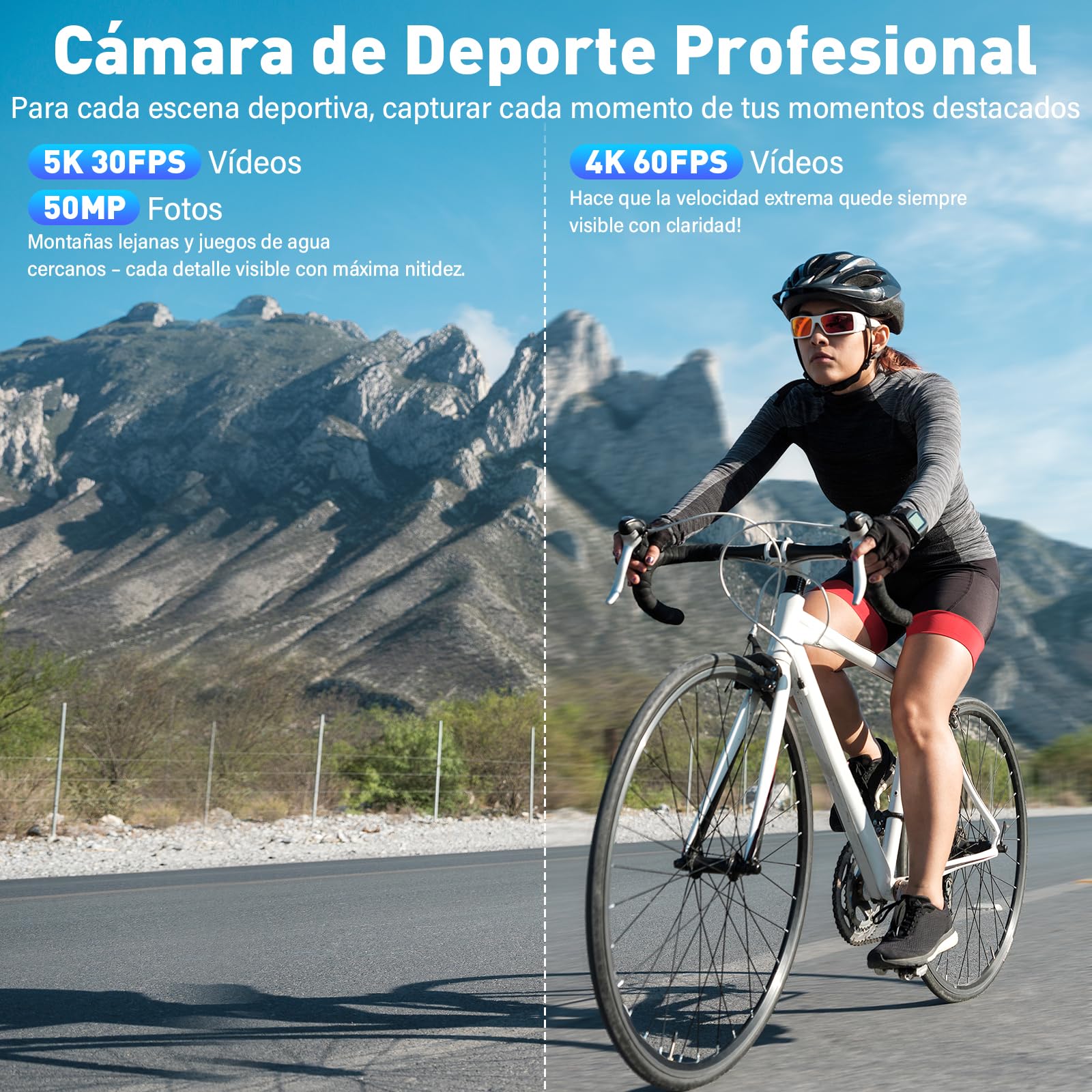 Cámara Deportiva 5K/4K 50MP - Cámara Subacuática 30M con Tarjeta de Memoria de 64GB, Estabilizador EIS, WiFi, 2 Baterías, Gran Angular 170°, Control Remoto, Ideal para Buceo, Casco camara moto