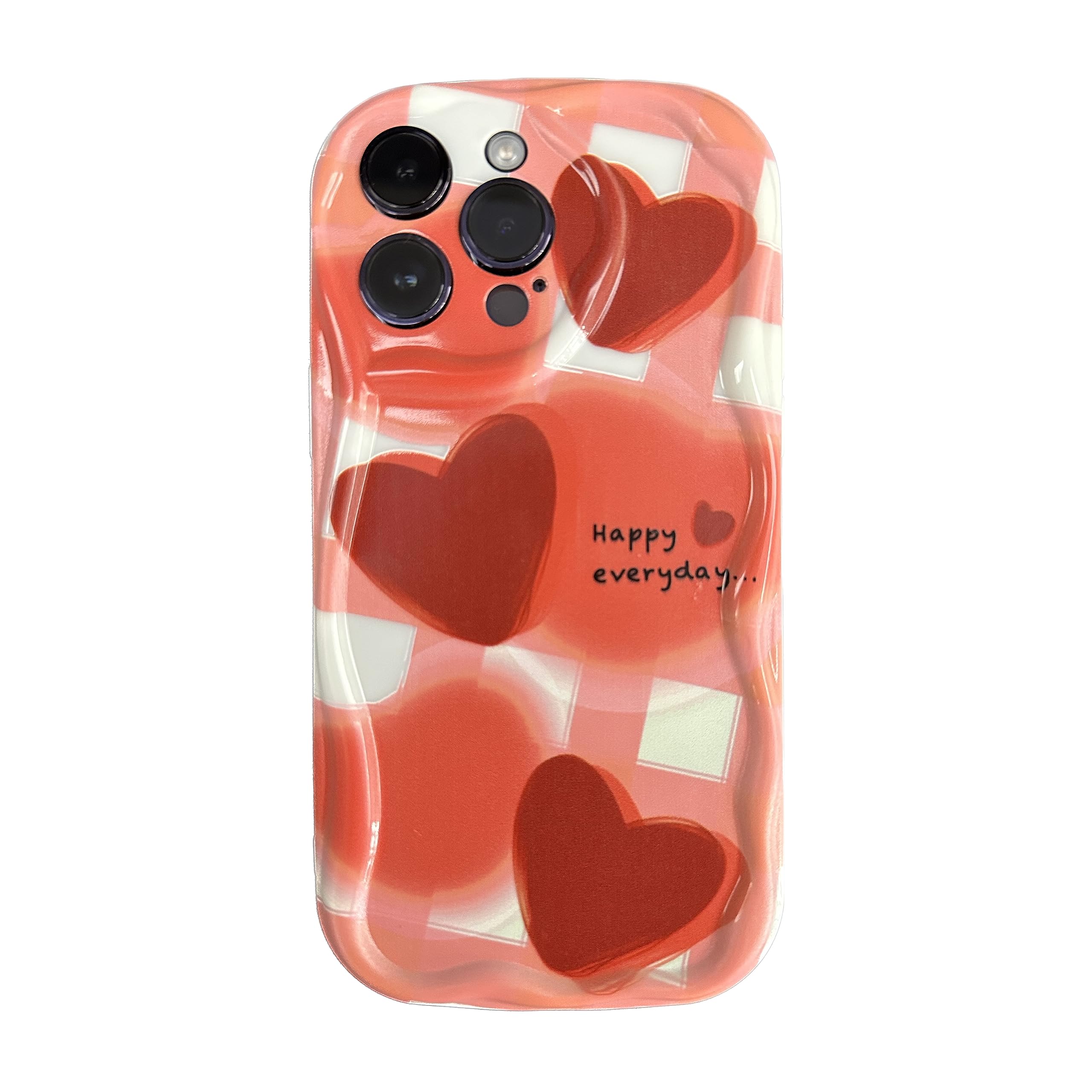 Compatible iPhone 14 Pro Max Case, Wavy Curly Edge, Pink and White Cute Pattern Print, High Grade TPU Cover and Hard PC Case, Anti-Scratch, Designed for Women Girls Teen