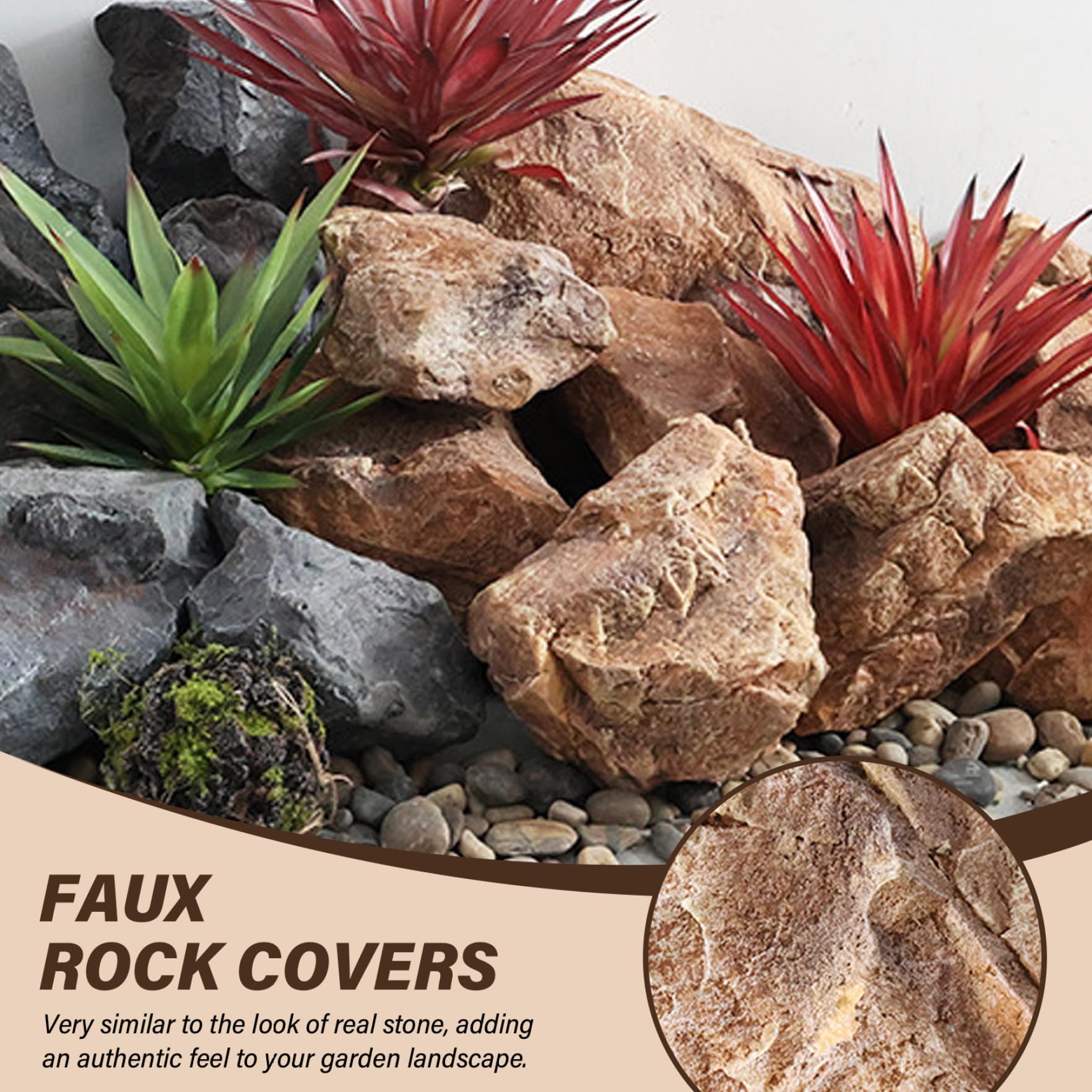 Fake Rock Realistic Landscape Cover – 13.8x10.6x8.7in Lightweight PU Foam Artificial Rock For Yard, Garden, Well Covers & Decor (Rainforest Style)