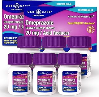 GeriCare Omeprazole Delayed Release Tablets 20mg Stomach Acid Reducer Pills for 24 Hour Heartburn Relief- Acid Reflux Medicine to Treat Frequent Heartburn- Anti-Acid Relief Tablets 42 Count (2 Pack)