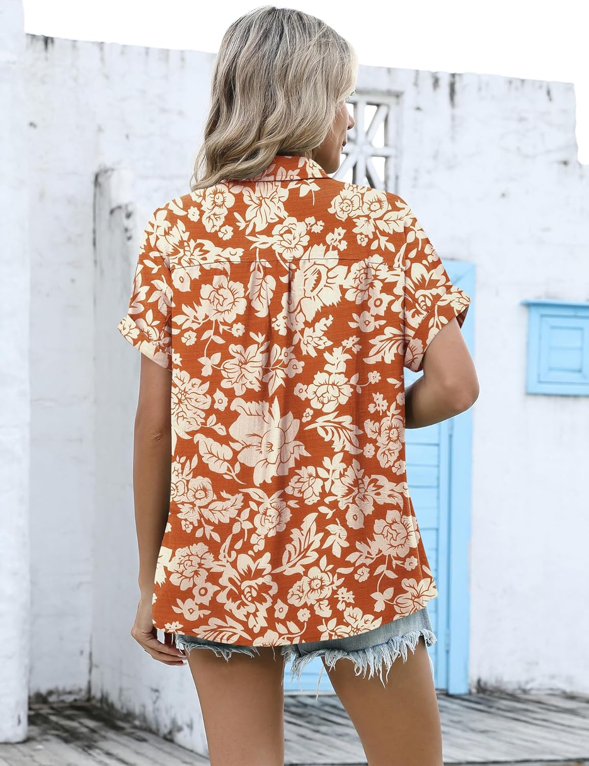 LUYAA Women's Hawaiian Shirt Short Sleeve Floral Button Down Shirts Beach Vacation Tropical Tops - Image 5