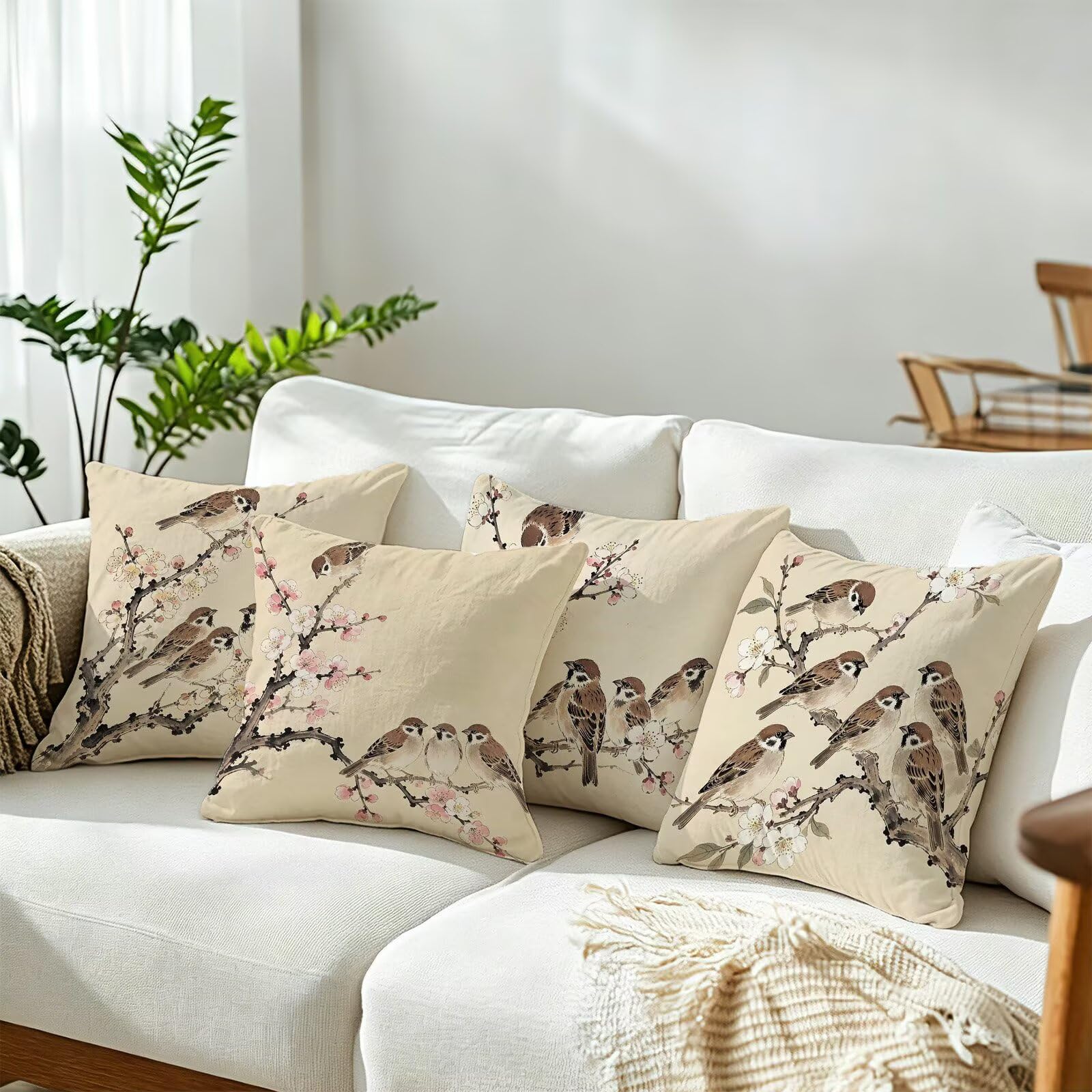 Coussin Exterieur Impermeable Beige, Taie Oreiller 45x45 Set de 4, Cod-3454