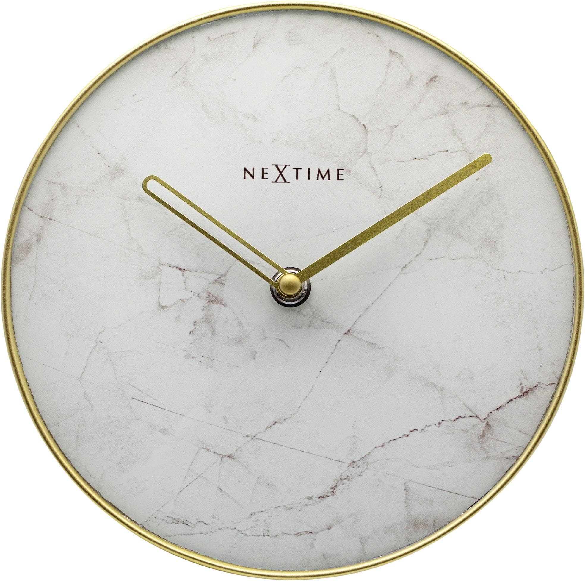 NeXtimeTable/Wall Clock-Diameter 20 cm-Glass/Metal-White-'Marble, 20 x 0.8 cm
