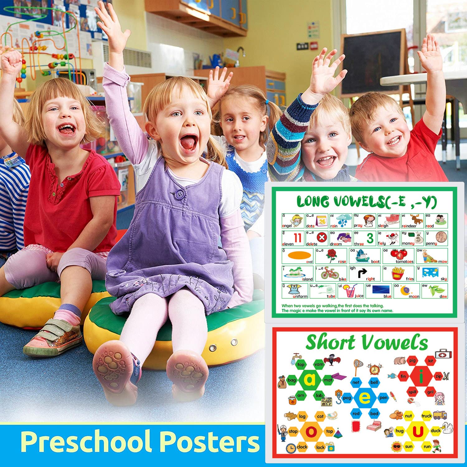 12 English Phonics Language Arts Skills Charts for Toddlers| Learning Vowels Anchor Posters, Sight Words Poster Alphabet Bulletin Board for Home,Kindergarten,Primary School,Classroom Decor(8.2x 12'') - Image 5