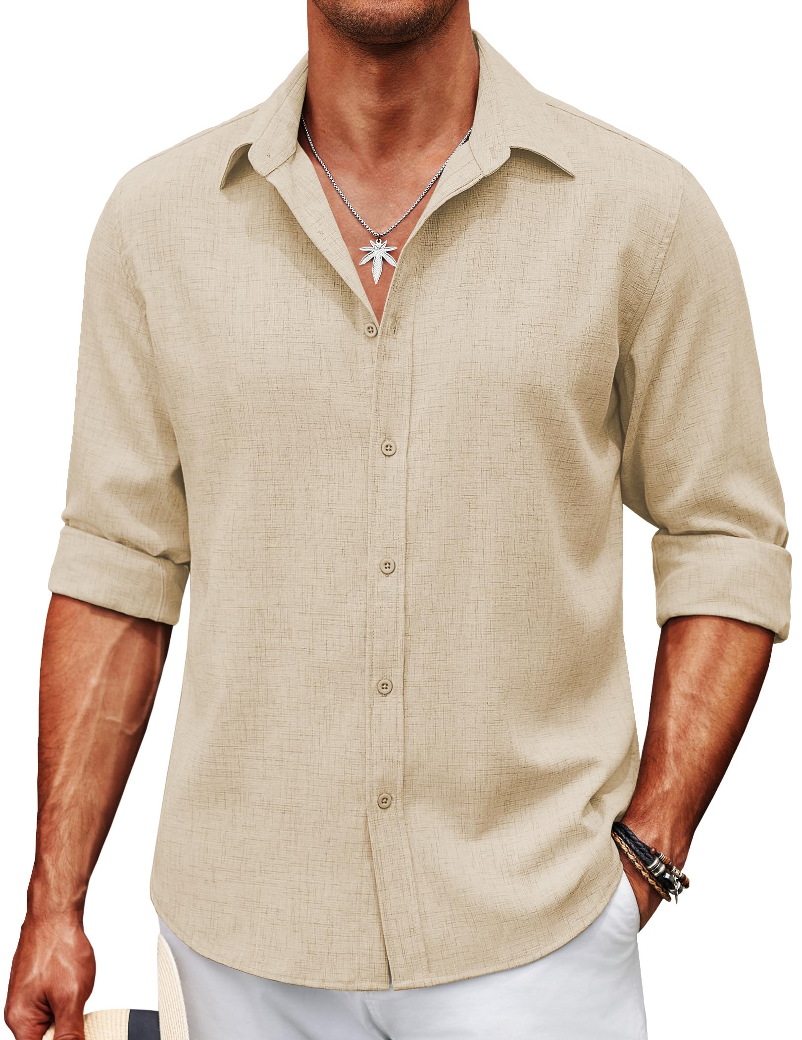 COOFANDY Men's Casual Button Down Shirt Long Sleeve Untucked Chambray Shirt Wrinkle Free Dress Shirts