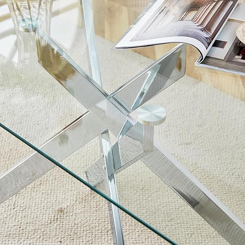Miniatura 8 de Pvillez Mesa de comedor de vidrio de 51.2 pulgadas para 4, mesa rectangular de comedor de cocina para 4, mesa rectangular de vidrio templado de 0.32