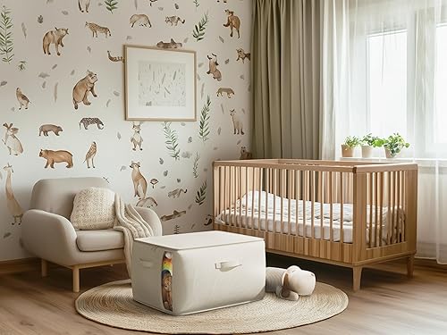 Miniatura 7 de Bolsas grandes de lona para almacenamiento de ropa con asas gruesas y ventana transparente, organizador plegable de lino de algodón para ropa,