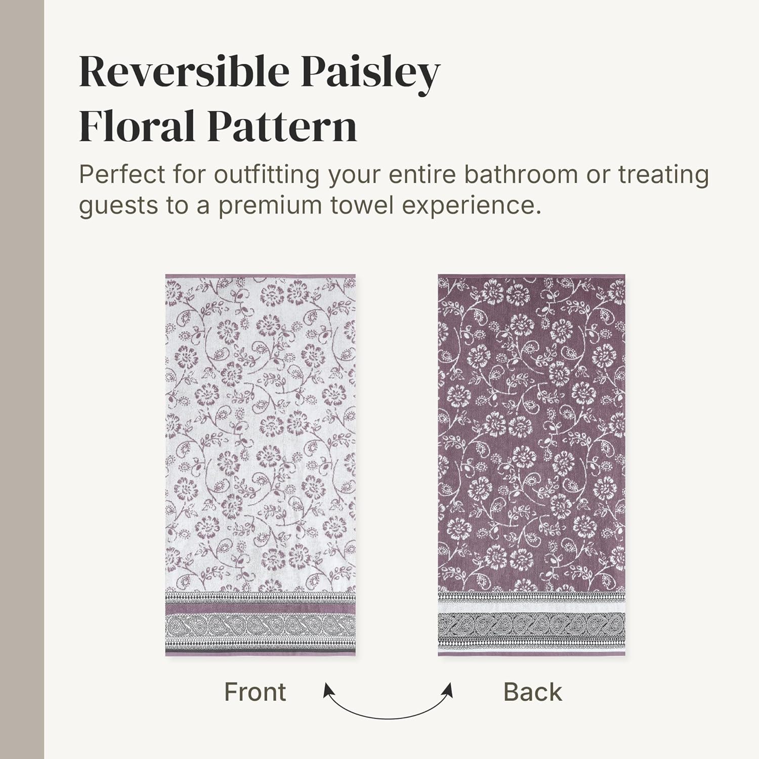 Modern Threads Ophelia 6-Piece 100% Cotton Towel Set – Reversible Yarn Dyed Jacquard & Solid – Includes 2 Bath Towels, 2 Hand Towels, 2 Washcloths – Absorbent, Quick Dry, Soft & Durable – Lavender - Image 6