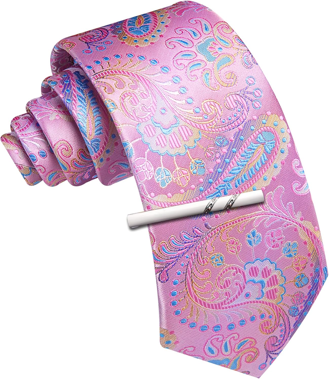 Barry.Wang Paisley Tie for Men Silk Woven Necktie and Tie Clip Set Wedding Party Business Formal - Image 2