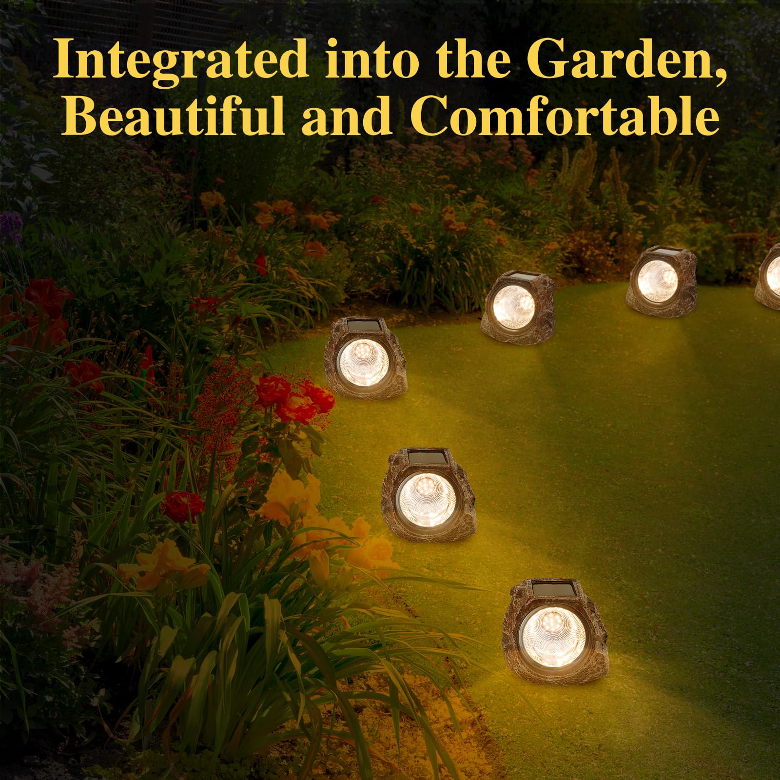 VIHOSE 6 luci a energia solare a 10 LED, impermeabili, da giardino, in pietra, per paesaggistica esterna, decorative per esterni, per cortile, strade, cortile, patio paesaggio
