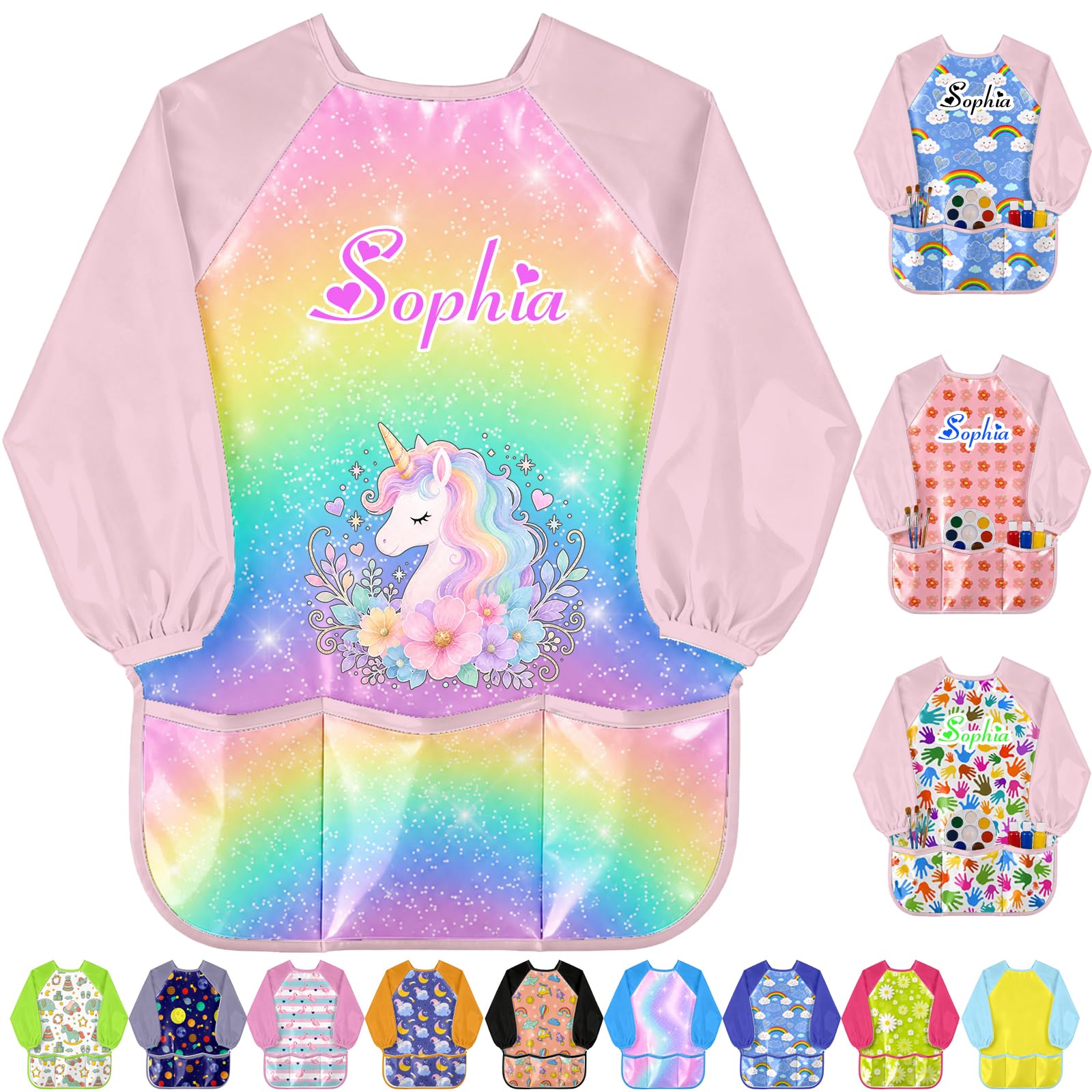 Personalised Kids Art Smock Custom Name Waterproof Toddlers Painting Apron