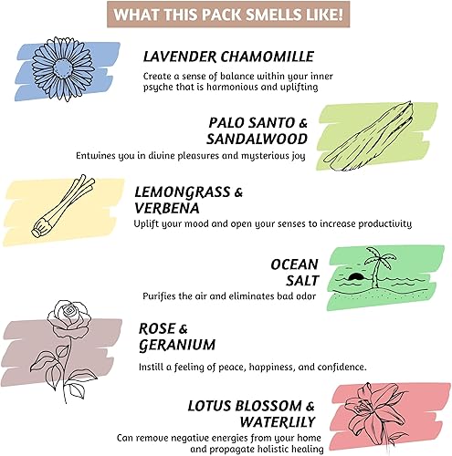 Miniatura 5 de Folkulture Juego de 6 varillas de incienso 120 palos para relajación brisa de mar romero palitos de incienso Pathcouli paquete variado juego de