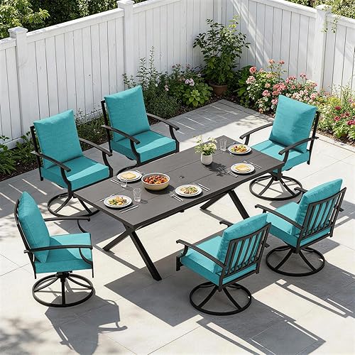 Miniatura 48 de Juego de 10 piezas de comedor para patio al aire libre, mesa de patio y sillas de ratán con agujero para paraguas, juego de mesa de comedor para 8