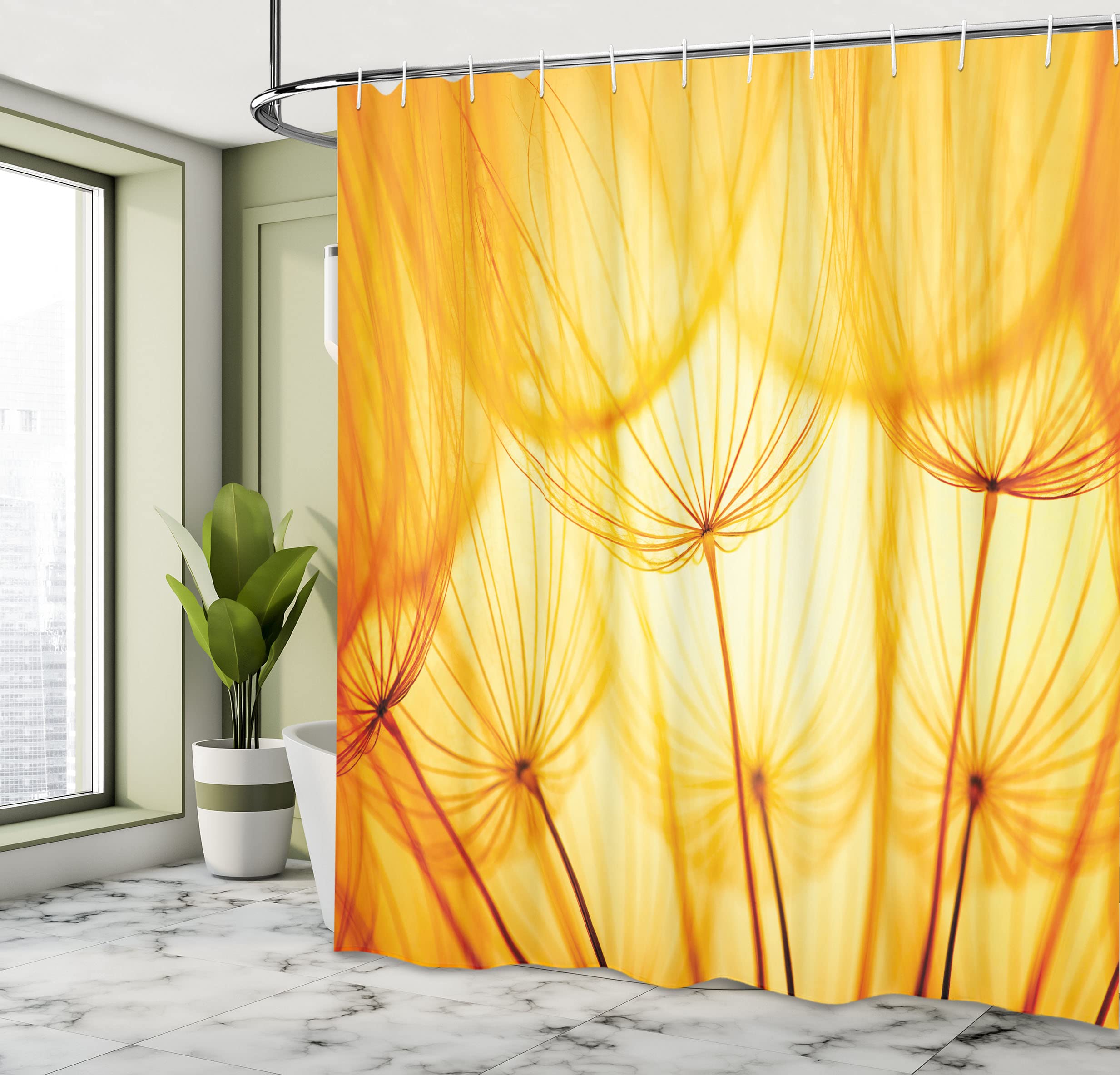 ABAKUHAUS Fiore Giallo Tenda, Tulipani Gialli, per Camera da Letto Due Pannelli Set, 280 x 175 cm, Felce Verde Senape