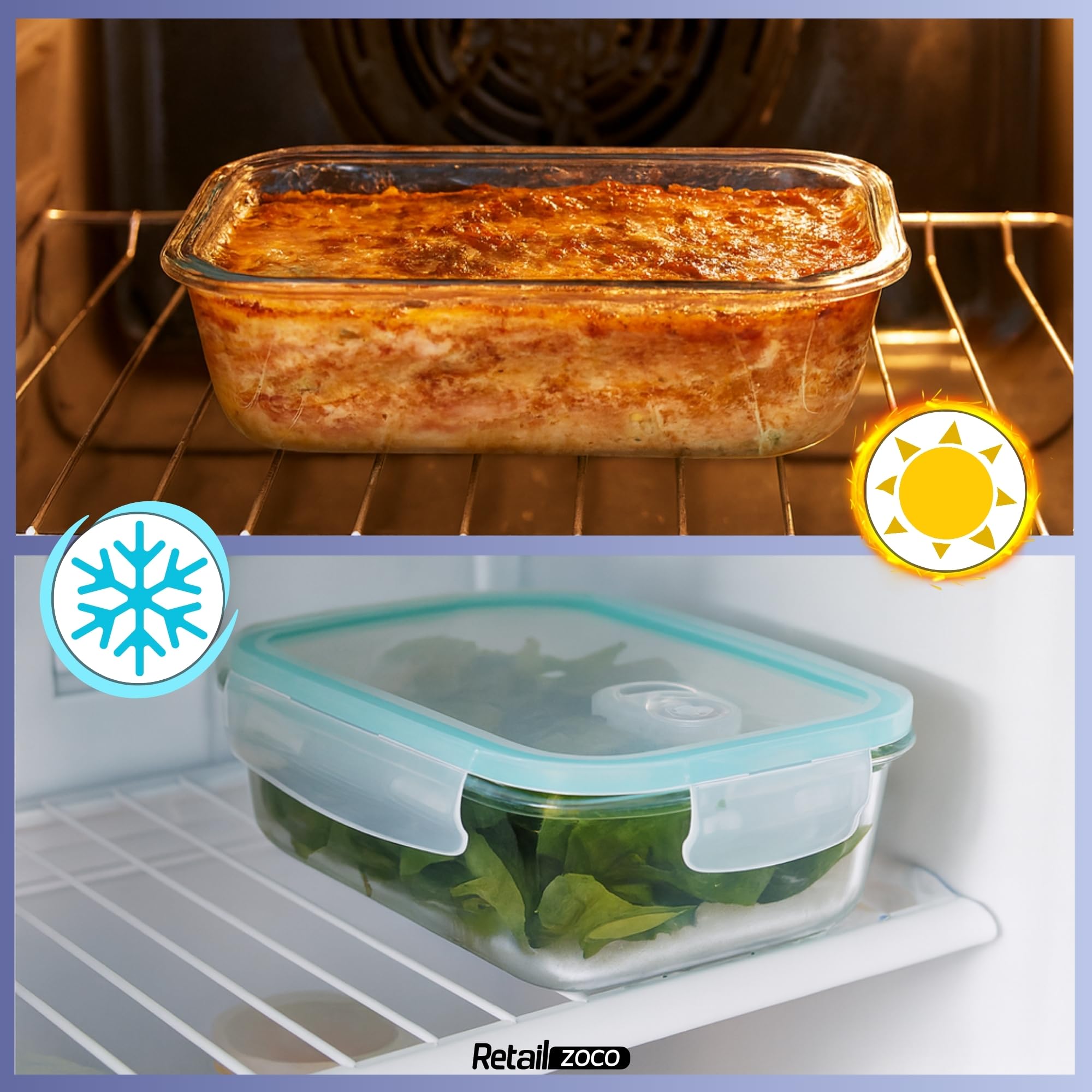 Fiambrera de Cristal rectangular, Recipientes de Cristal para Alimentos, Cierre Hermeticos con Tapa, Reutilizables, Apto Lavavajillas y Microondas, Libre de BPA, Capacidad 370 ml, Pack 4 uds - imagen 6