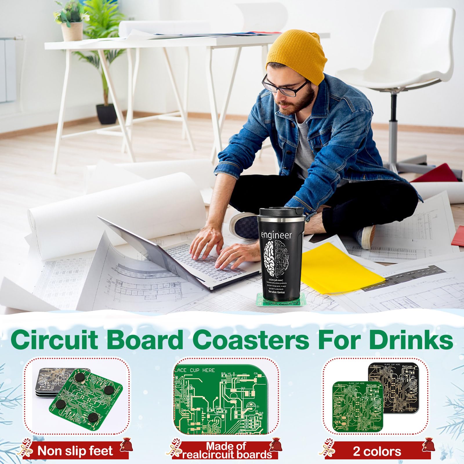 Nuenen 6 Pcs Engineer Gifts Set for Men Engineer Appreciation Thank You Gift 17 oz Stainless Steel Tumbler Circuit Board Cup Mat Cool Programming Socks for Aerospace Engineering Mechanical Electrical