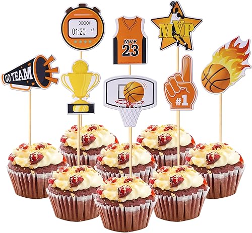 32 piezas de adornos de básquetbol para magdalenas de baloncesto y deportes montados, para temática deportiva, baby shower, baloncesto, fiesta de