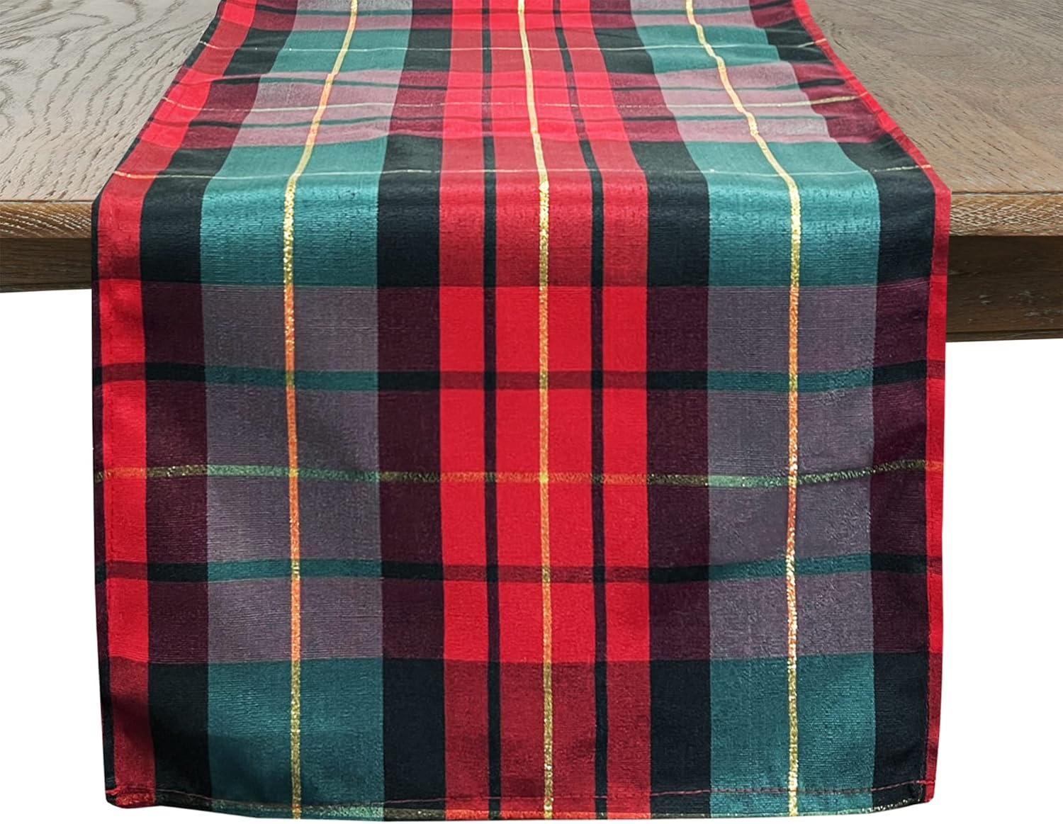 Fennco Styles Classic Red & Green Holiday Tartan Plaid Table Runner 16"W X 90"L - Multicolored Table Cover with Gold Lurex for Christmas, Winter Festivals, Home Décor, Banquets, and Family Gatherings