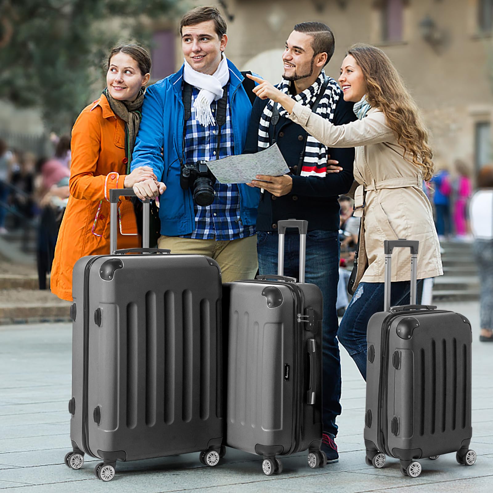 LEADZM Valigie Set 3 Pezzi, Set Valigie Rigide con Rinforzi Angolari, Luggage Suitcase Grande 23 kg in ABS (Grigio scuro)