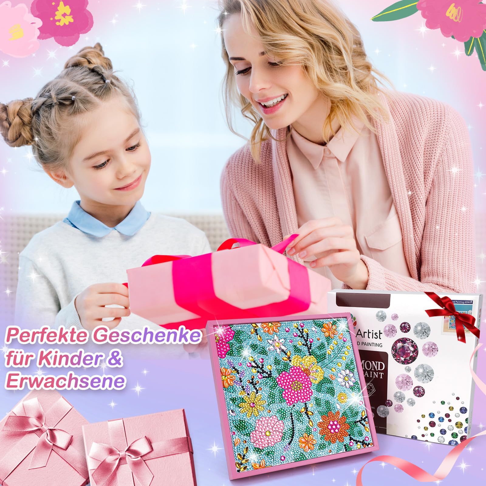 Kit De Diamond Painting Pour Filles 6-12 Ans – 2 Carnets A5 à Décorer Avec Des Diamants, 100 Pages Vierges. Cadeau Anniversaire DIY Créatif Et Ludique.