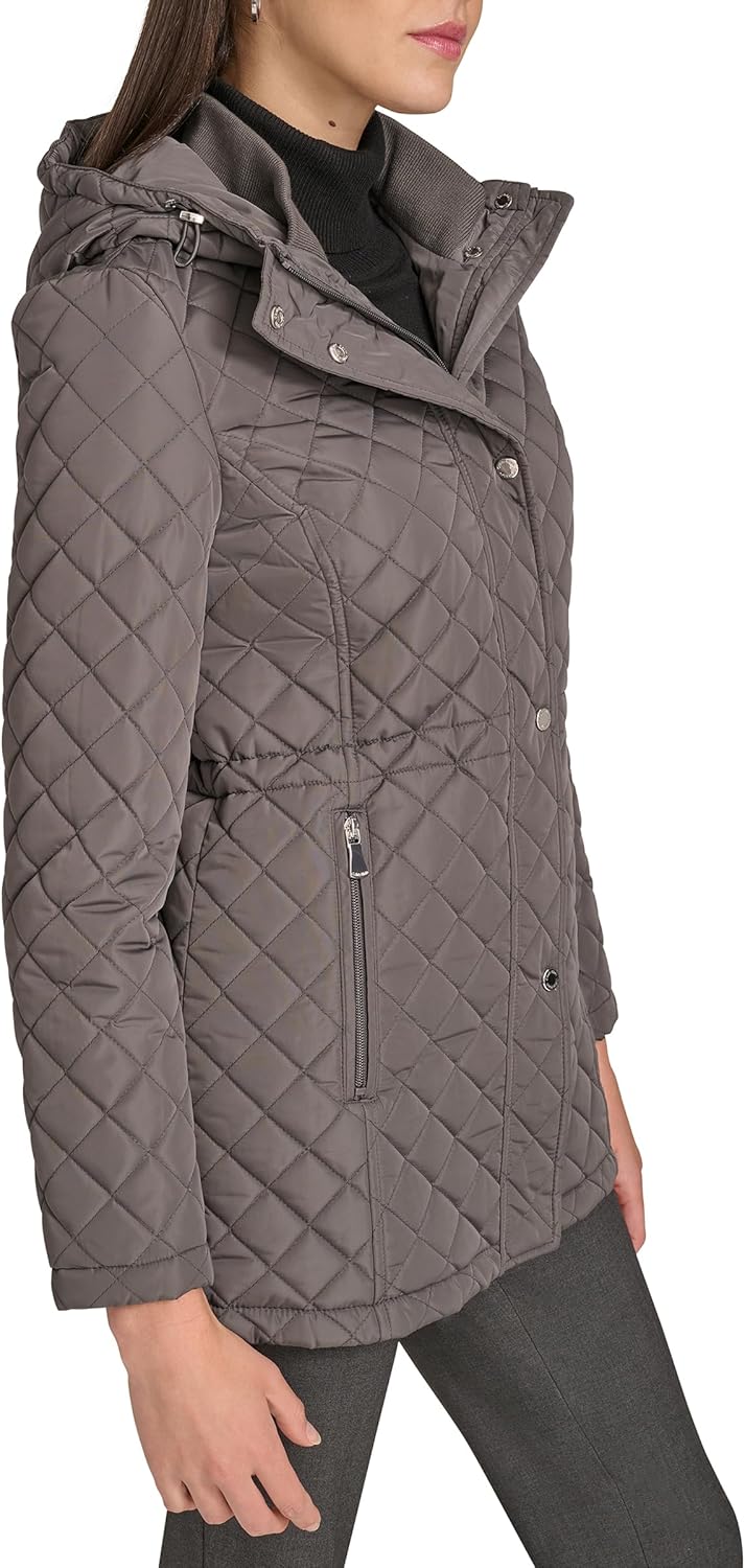Calvin Klein Women's Hooded Quilted Jacket – Classic Diamond Stitch Long Coat With Pockets - Image 3