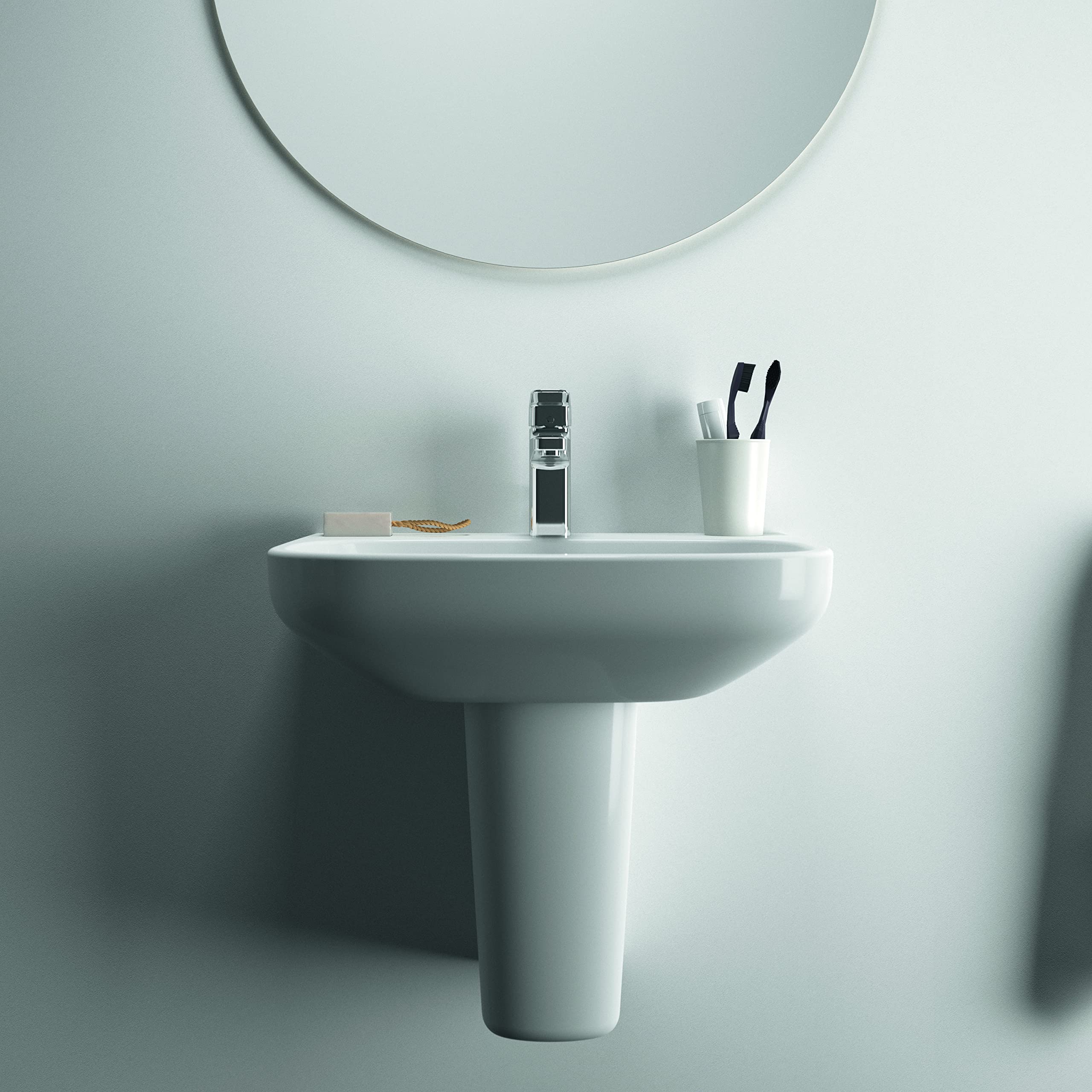 Ideal Standard - i.life A, Lavabo da 55cm, Lavandino bagno con foro rubinetteria e troppopieno, E-packaging dedicato al trasporto di ceramica, Bianco