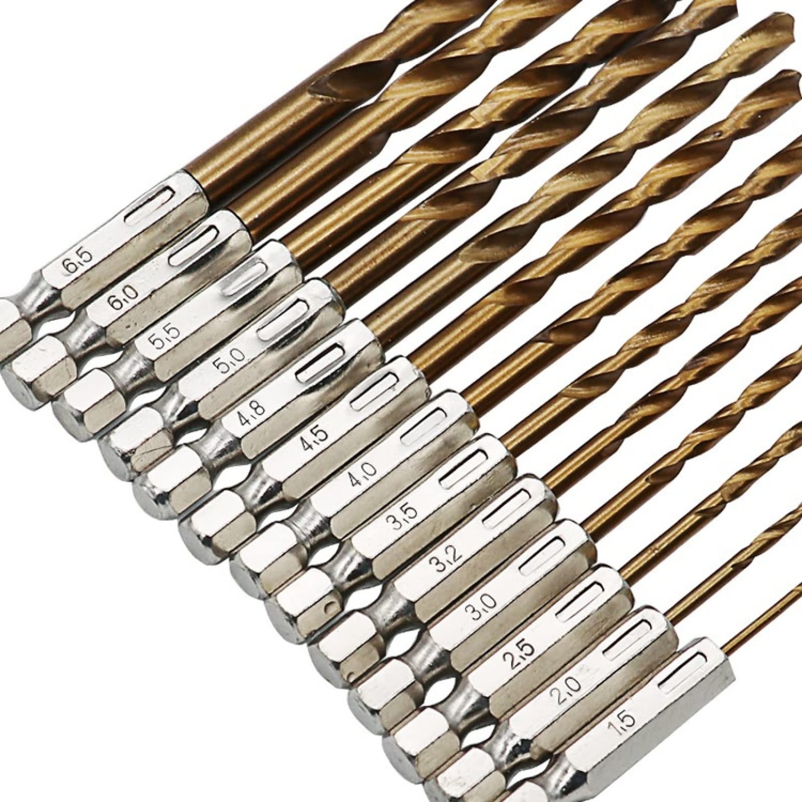 13Pcs 6.35mm 1/4 "Hex Shank 1.5-6.5mm Punte Da Trapano HSS Acciaio Ad Alta Velocità Rivestito Di Titanio Punta Del Trapano Set Utensili Elettrici Accessori